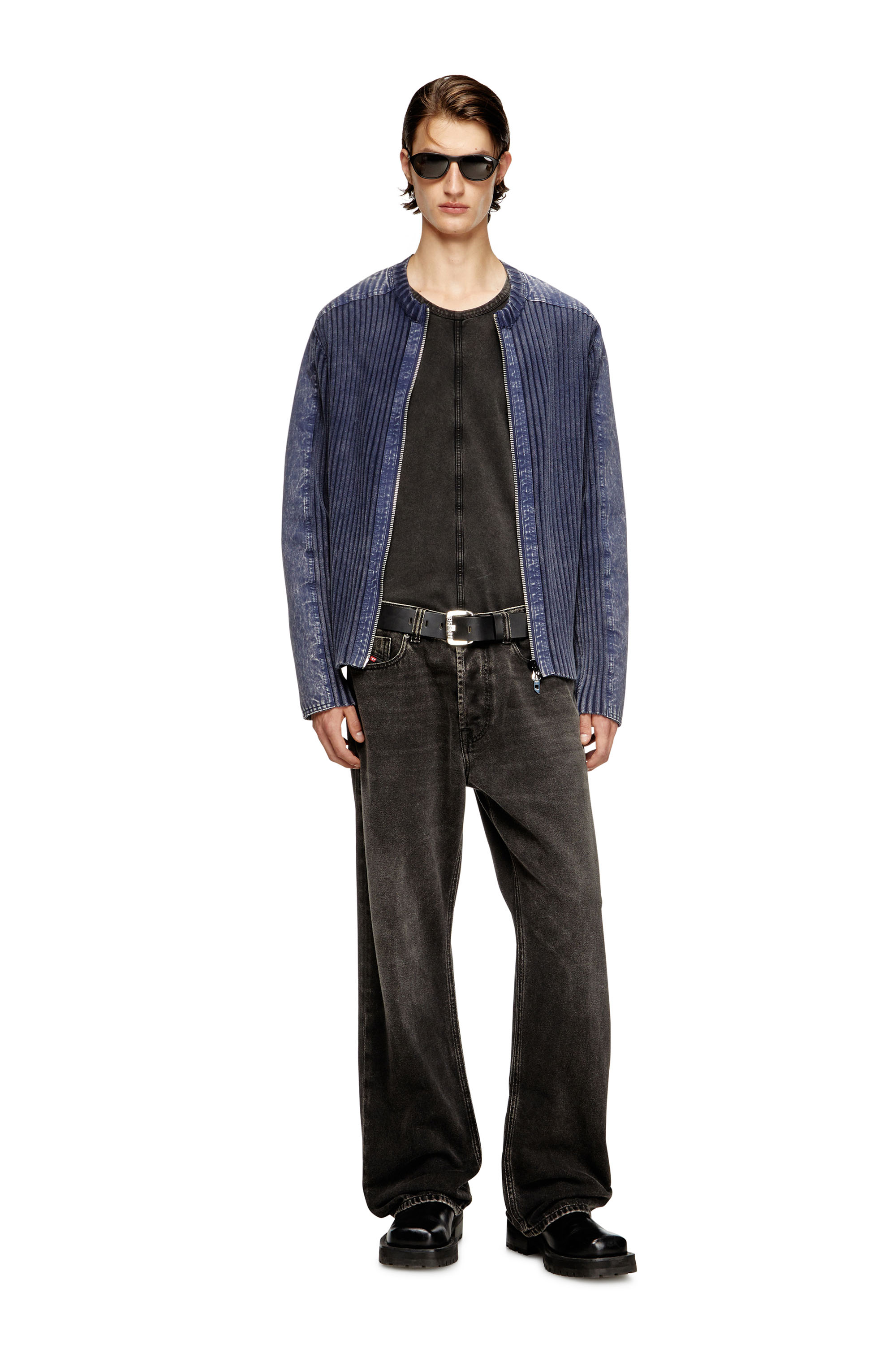 Diesel - K-MATTY, Man's Zip-up cardigan with contrast panels in Blue - 2