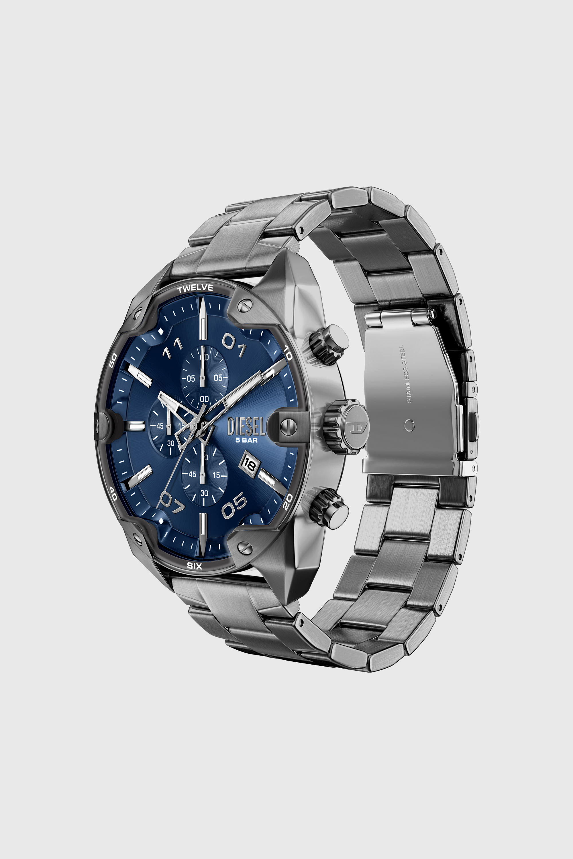 Diesel - DZ4724 WATCH, Man's Spiked gunmetal stainless steel watch in Dark grey - 7
