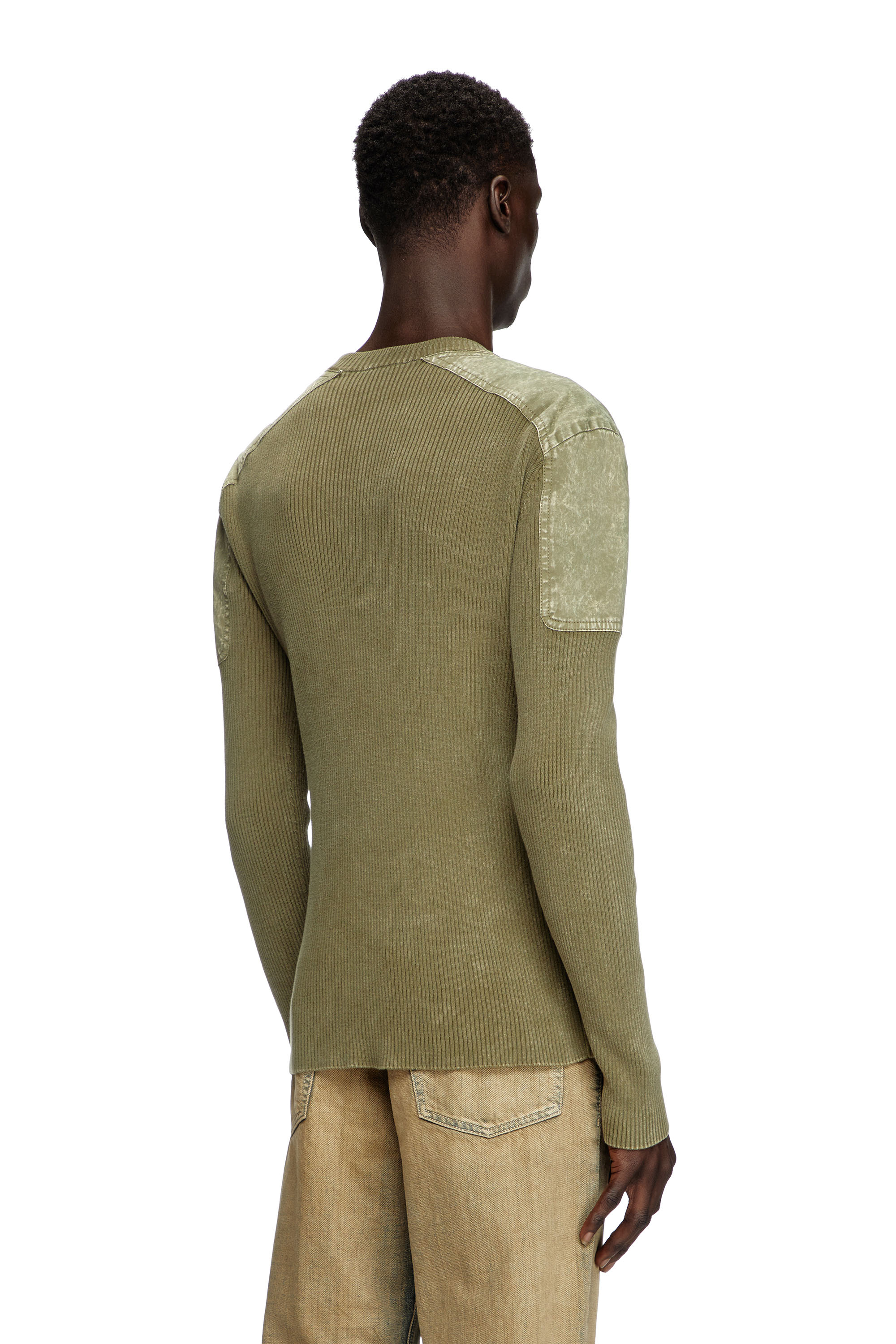 Diesel - K-MARTIN, Man's Jumper with contrast shoulder panels in Military Green - 4