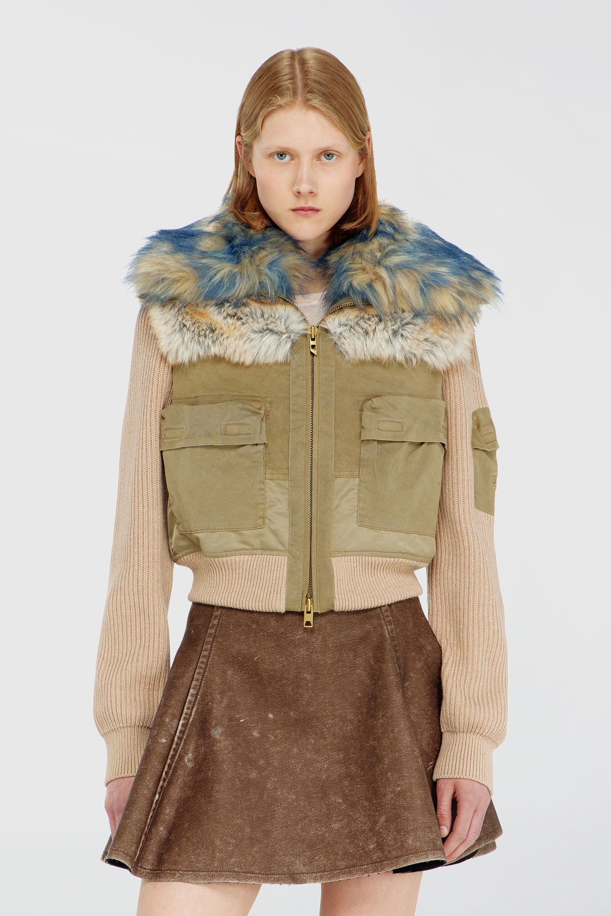 Diesel - G-USTAV, Woman's Bomber jacket with rib-knit and plush trims in Beige - 1