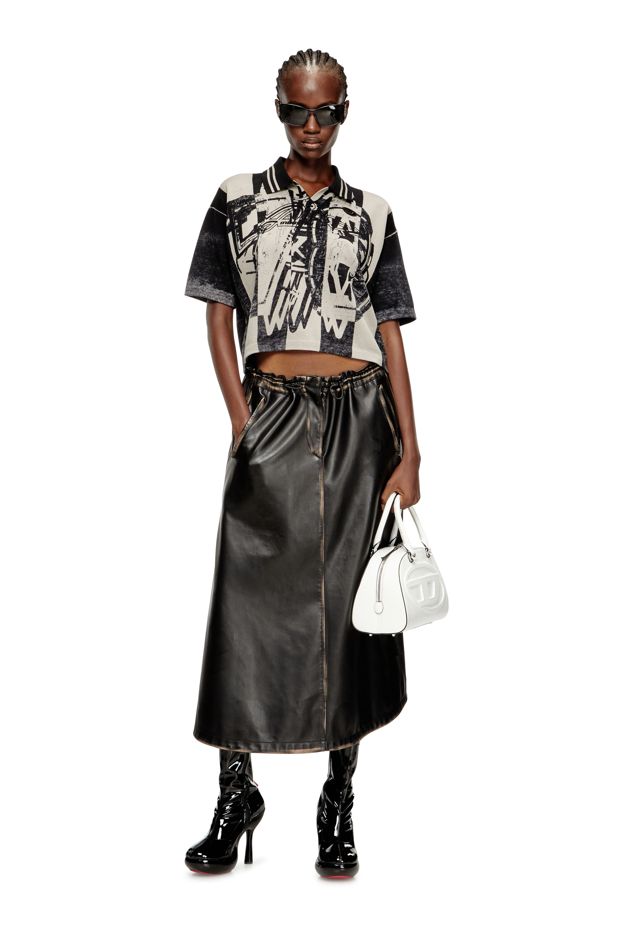 Diesel - M-OLIBA-POLO, Woman's Striped polo jumper with 78 logo in Black/White - 1