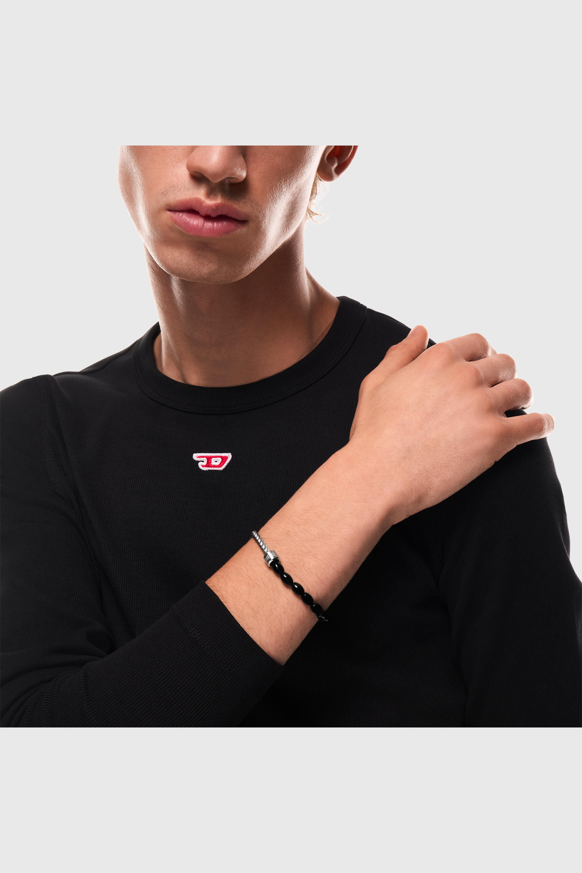 Diesel - DX1714040, Unisex's Black Agate Beaded Bracelet in Silver/Black - 4