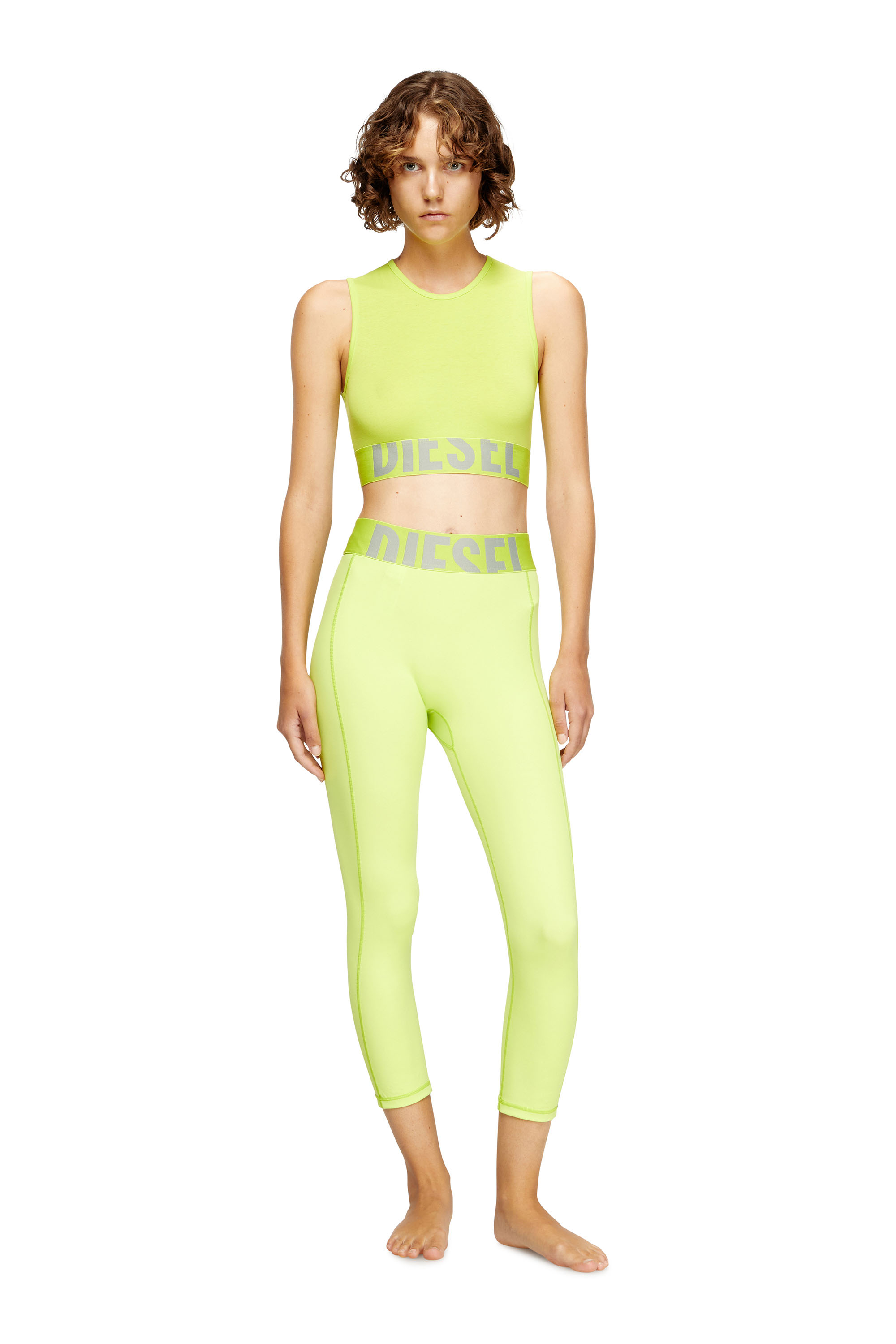 Diesel - ADA-D-POP, Woman's Cropped tank top with cut-off logo in Green Fluo - 3