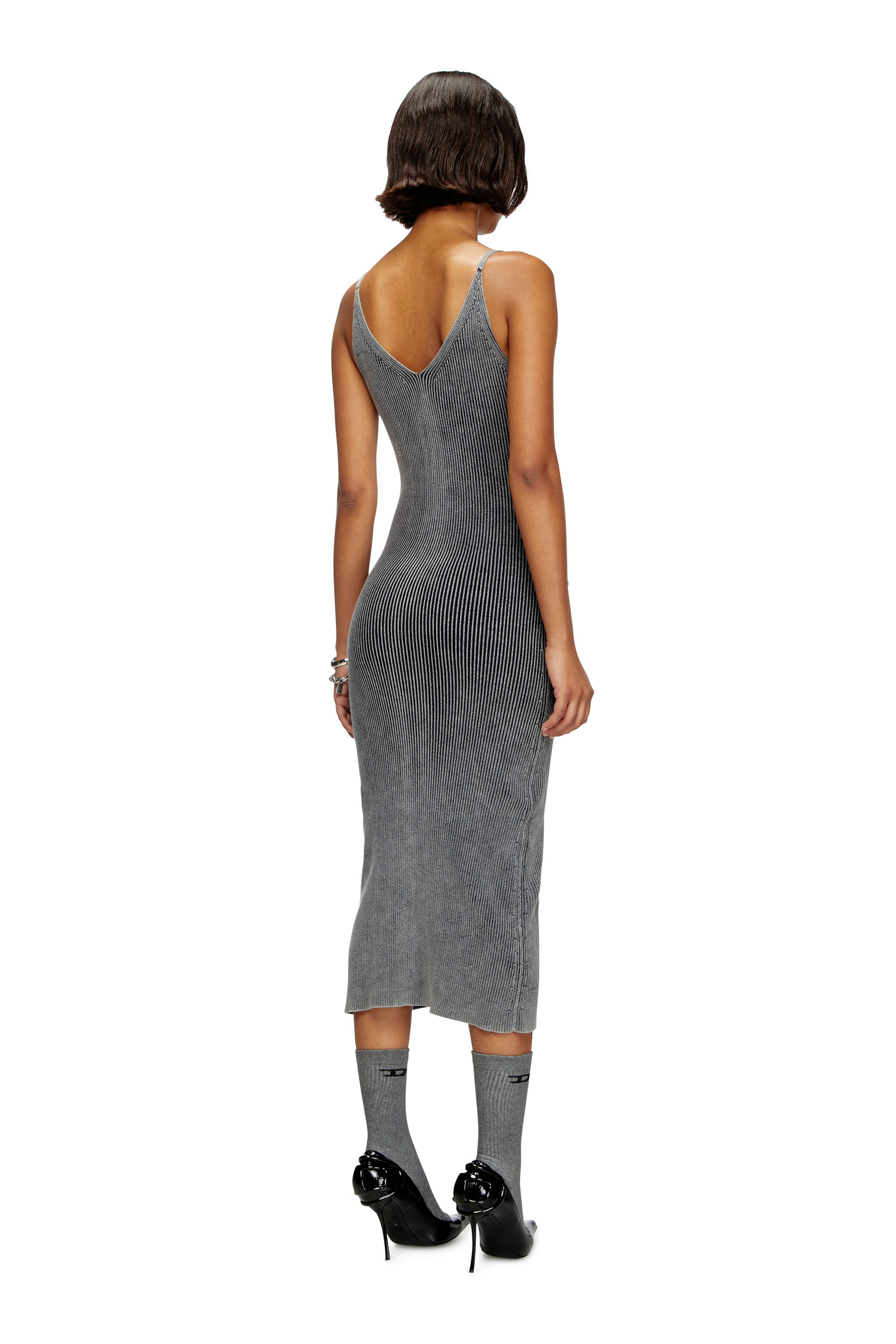 Diesel - M-MELTI, Woman's Knit midi dress with denim cargo pockets in Dark grey - 4