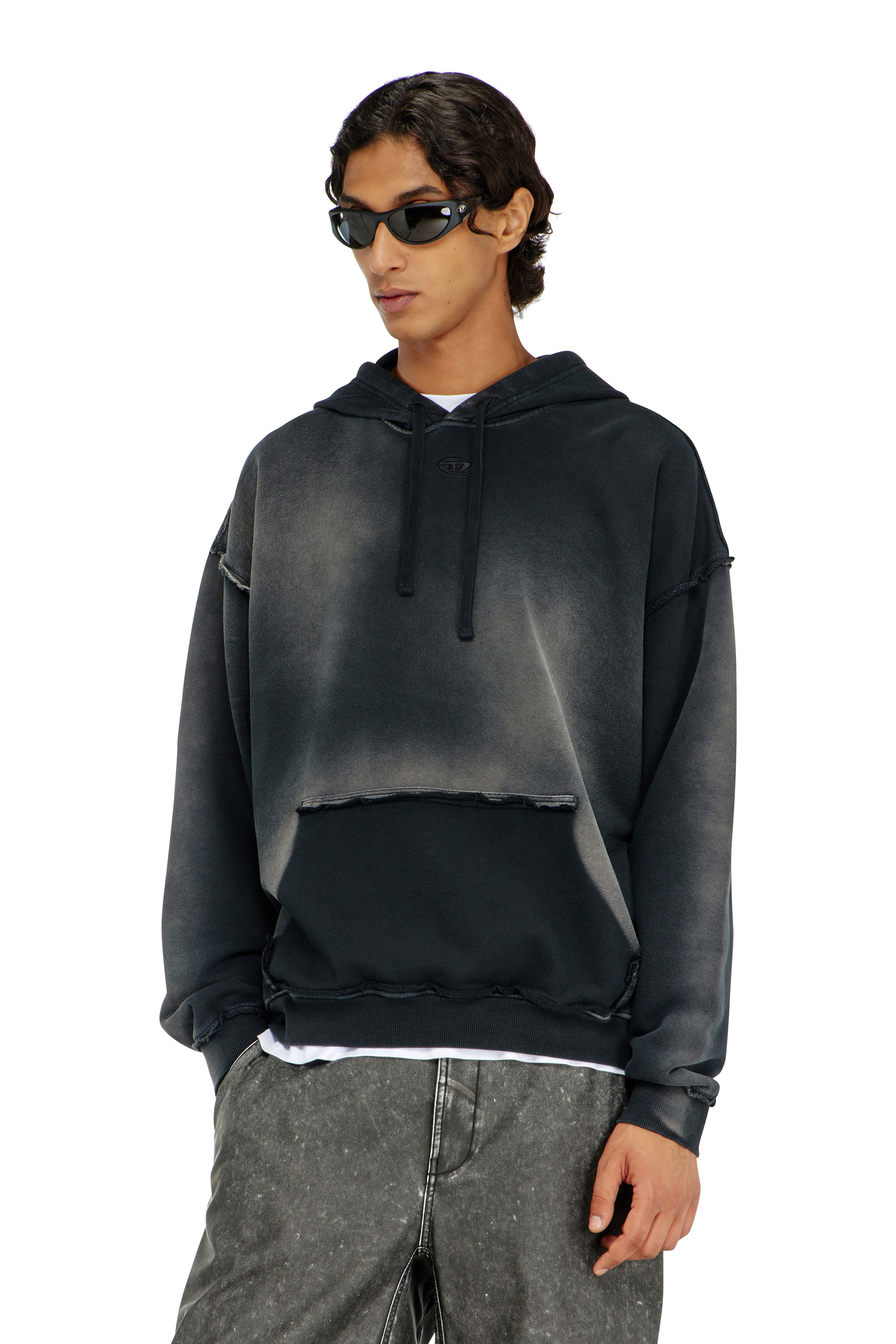 Diesel - S-POCK-HOOD, Man's Faded cotton hoodie with frayed details in null - 1