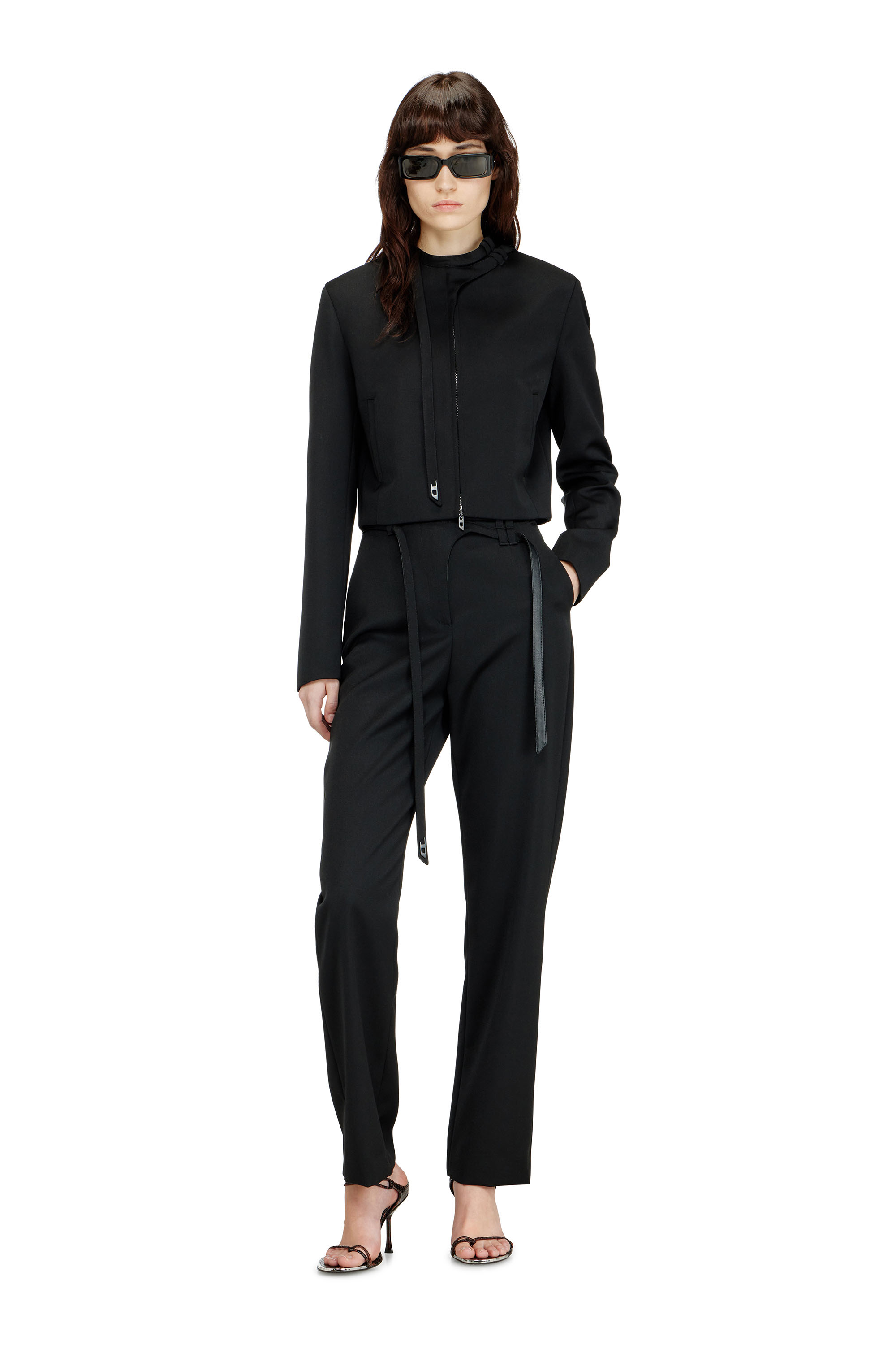 Diesel - G-HAVOC-1, Woman's Tailored jacket with biker neck strap in Black - 1