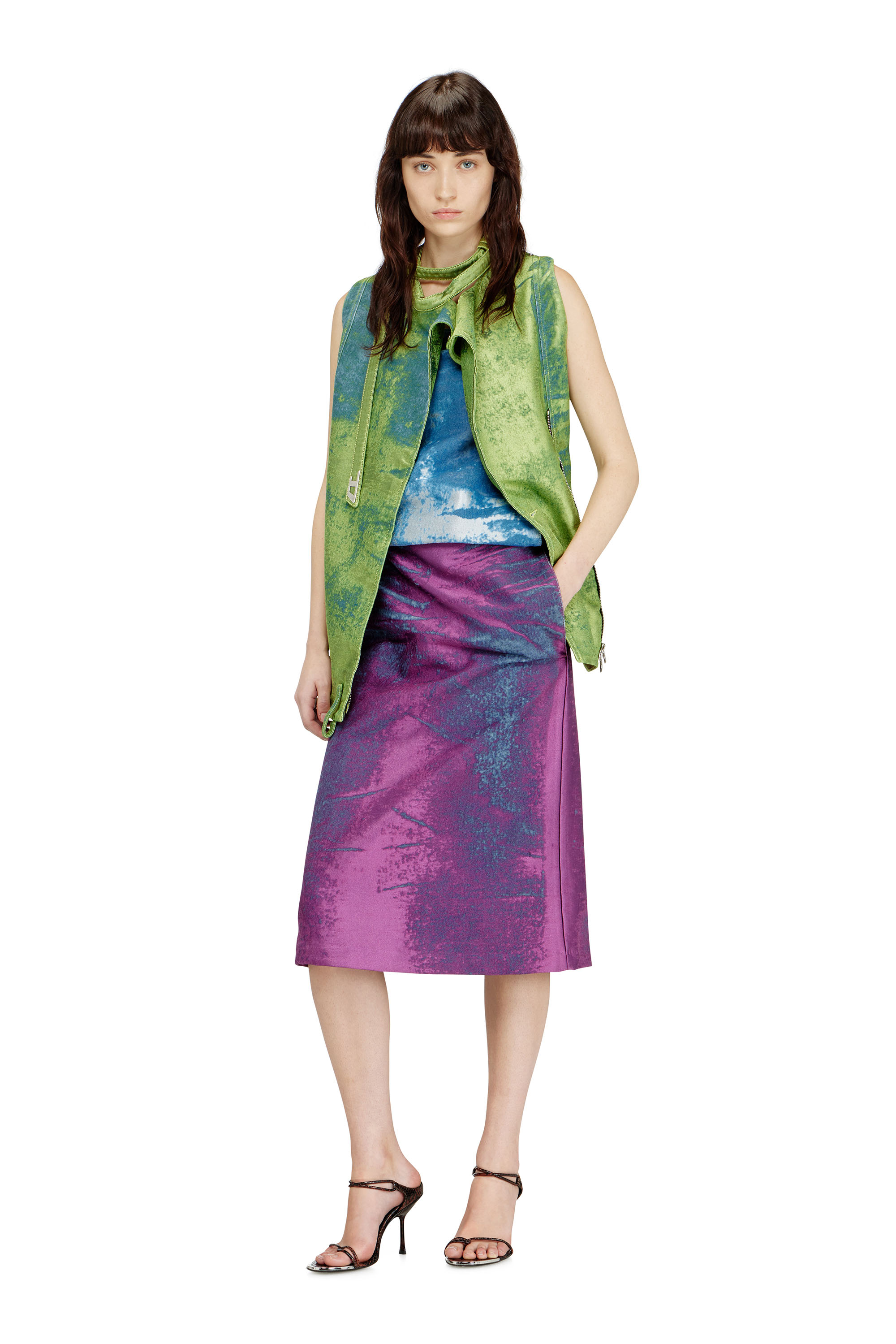 Diesel - DE-VANTOS-FSI, Woman's Belted vest in coloured satin denim in Green - 2