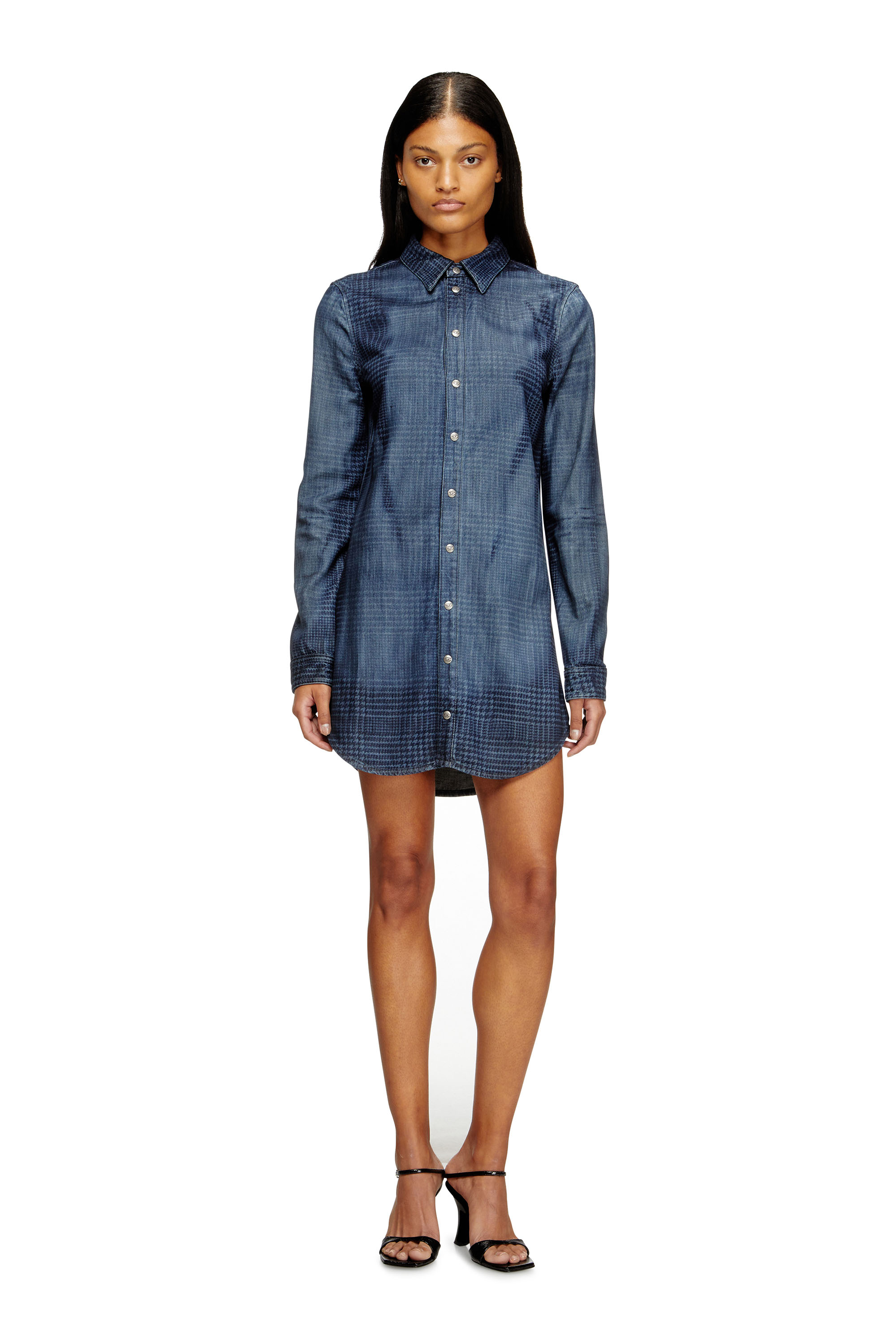 DE-EAZY DRESS-S, Blue Diesel - DE-EAZY DRESS-S, Woman's Shirt dress in fluid Prince of Wales denim in Blue - 3