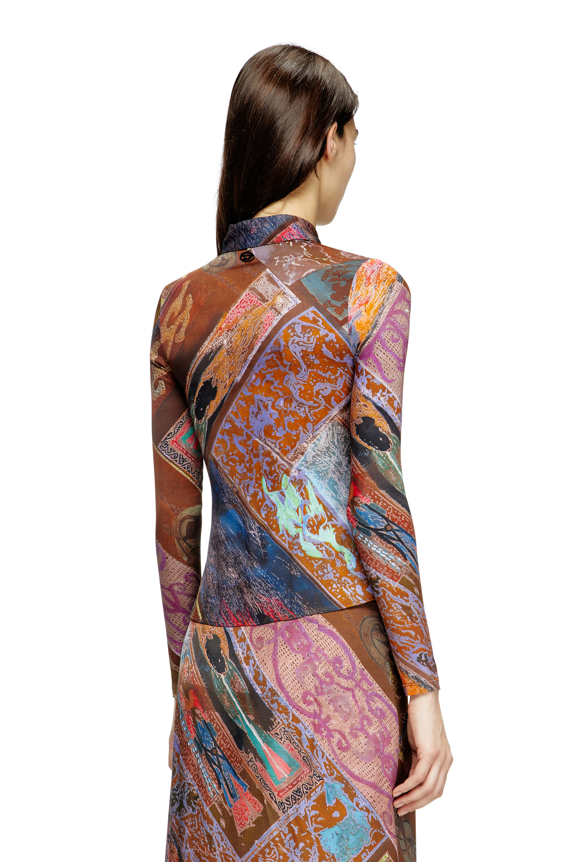 C-AMELIA, Brown Diesel - C-AMELIA, Woman's Stretch-viscose shirt with Heraldic print in Brown - 4