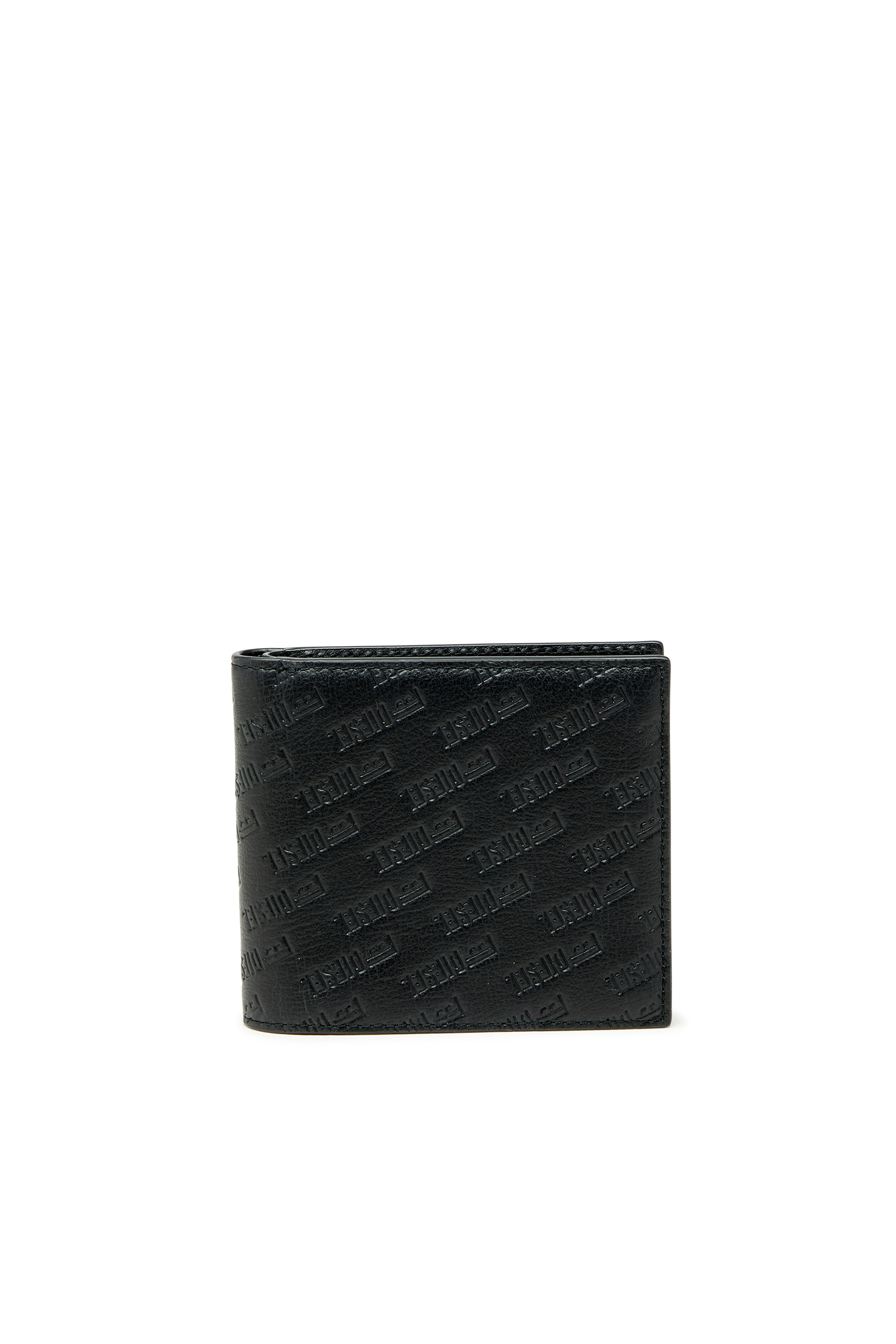 Diesel - MONOGRAM BI-FOLD COIN S 3D, Man's Leather bi-fold wallet with all-over embossed logo in Black - 1