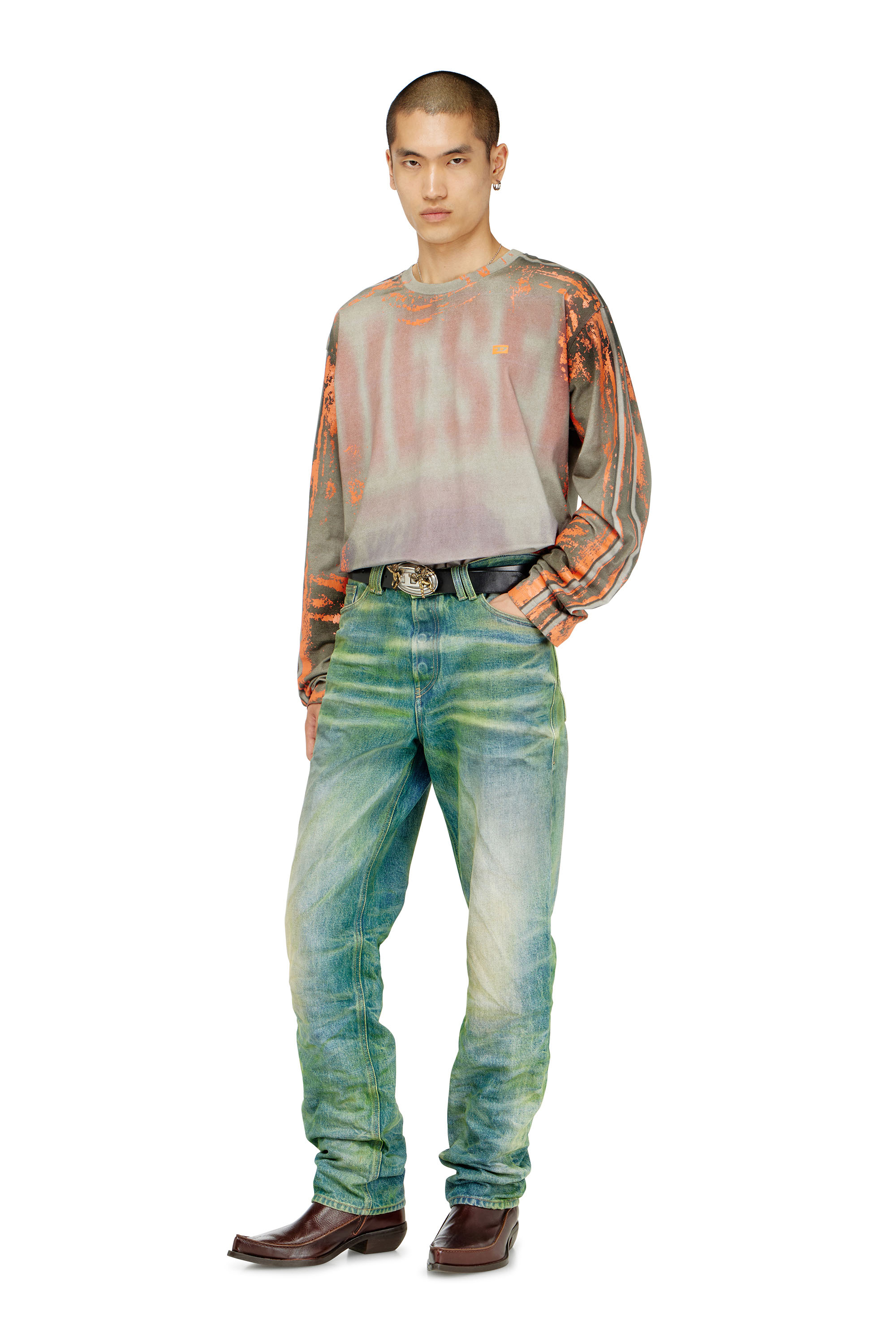 Diesel - T-FILMY, Man's Long-sleeve T-shirt in cracked jersey in null - 1