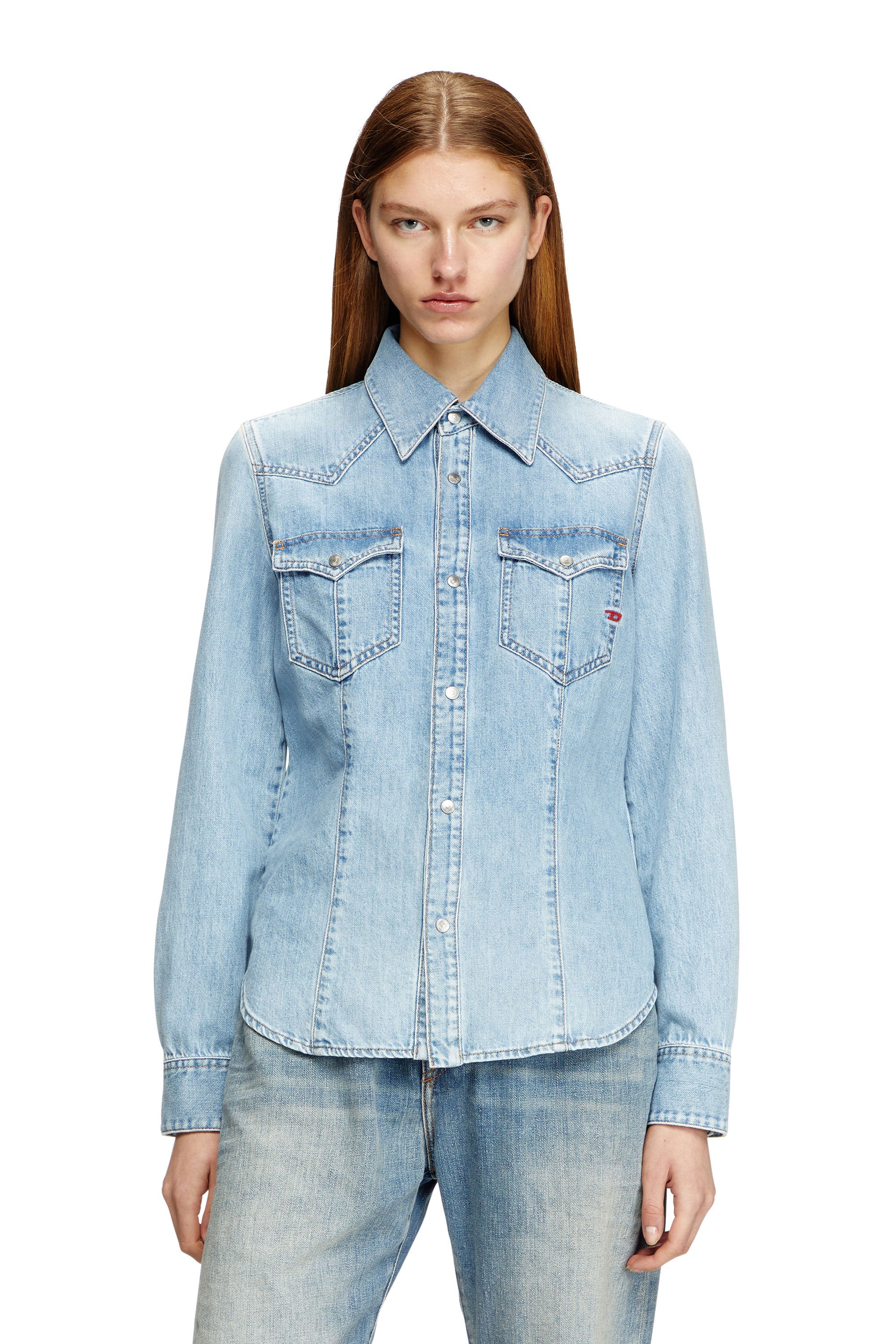 Diesel - DE-WAVES, Woman's Western shirt in denim in Light Blue - 1