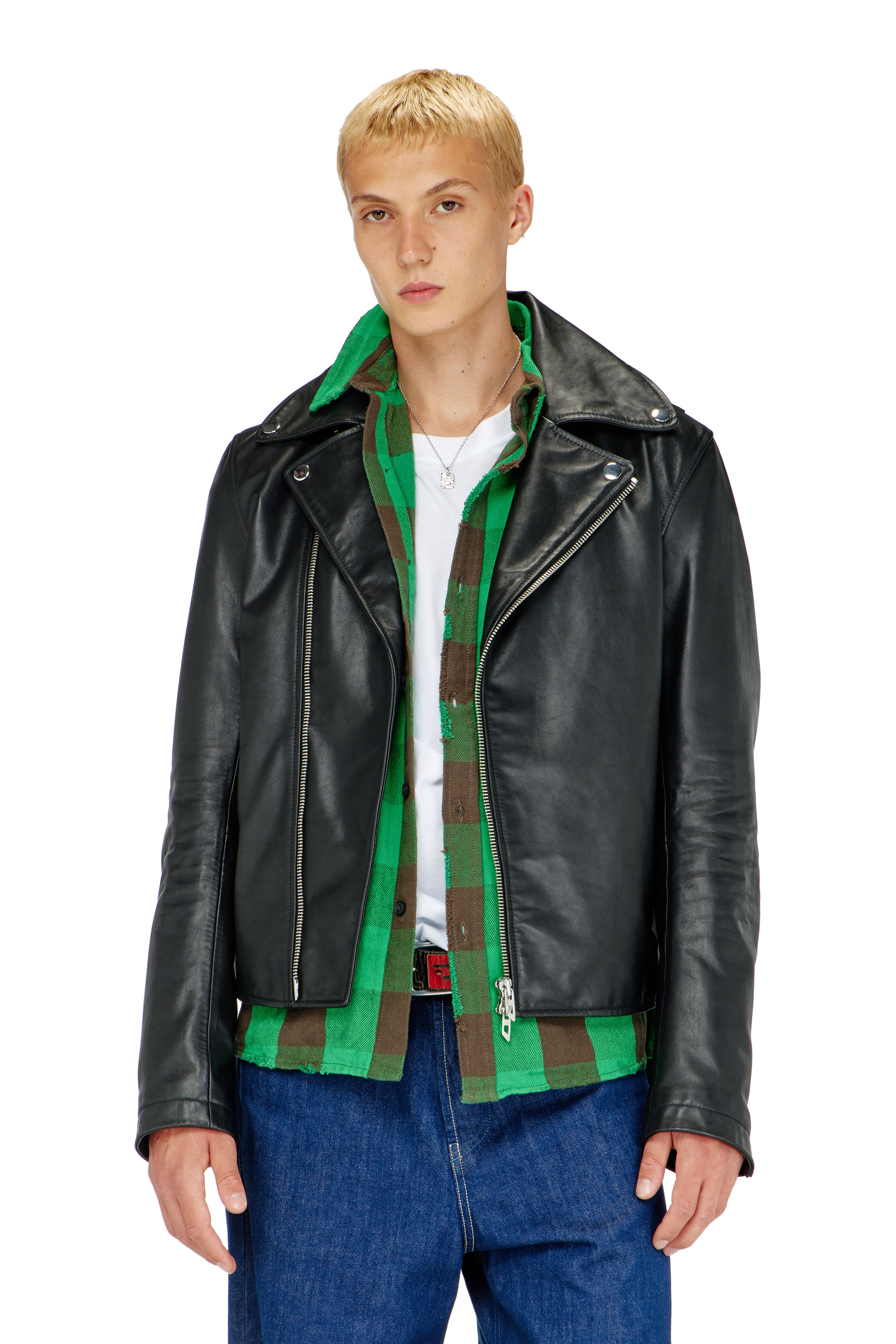 Diesel - L-EO-WRD, Man's Biker jacket in waxed leather in Black - 3