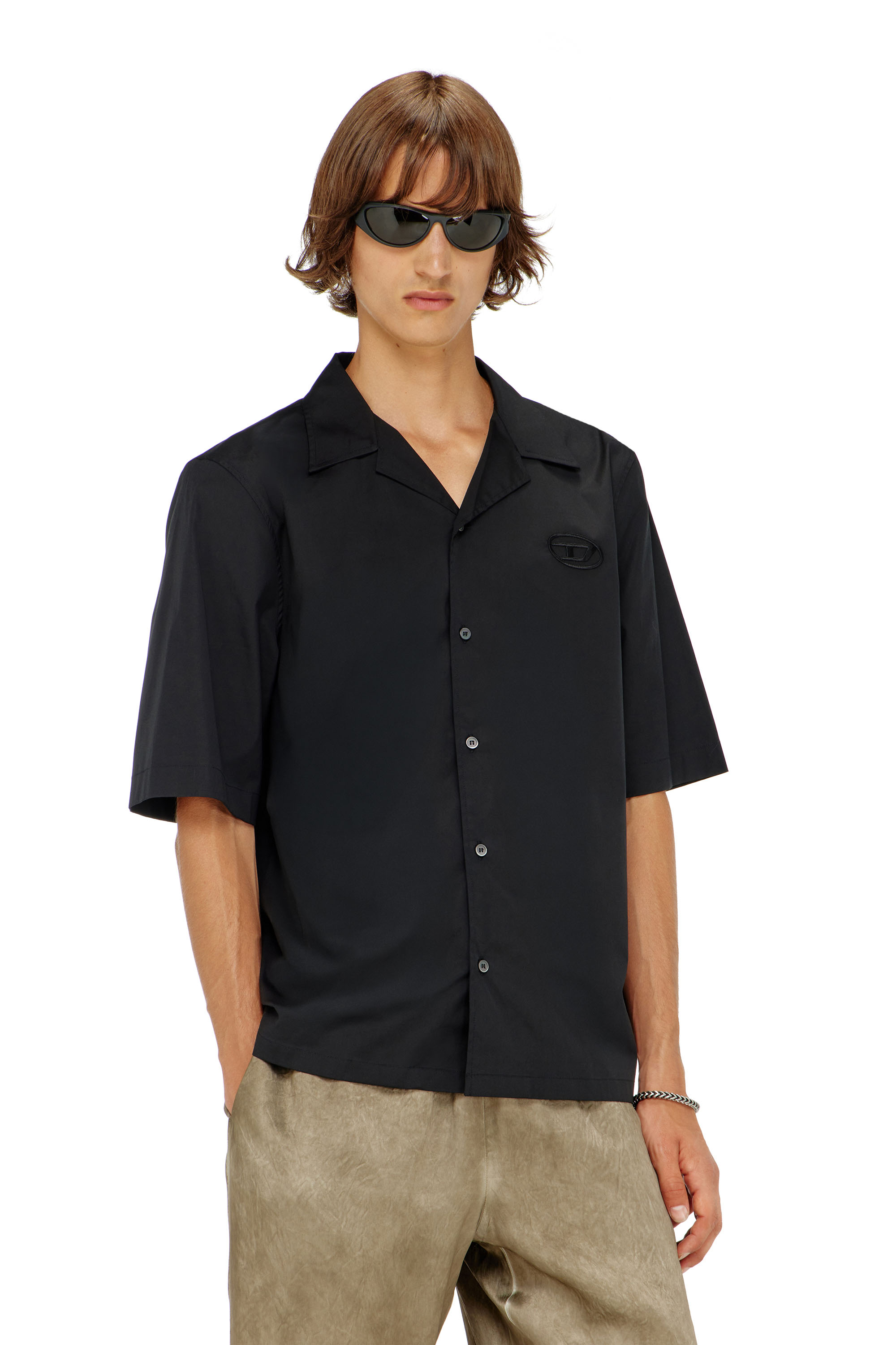 Diesel - S-MAC-GSBH, Man's Stretch poplin shirt with Oval D embroidery in Black - 1