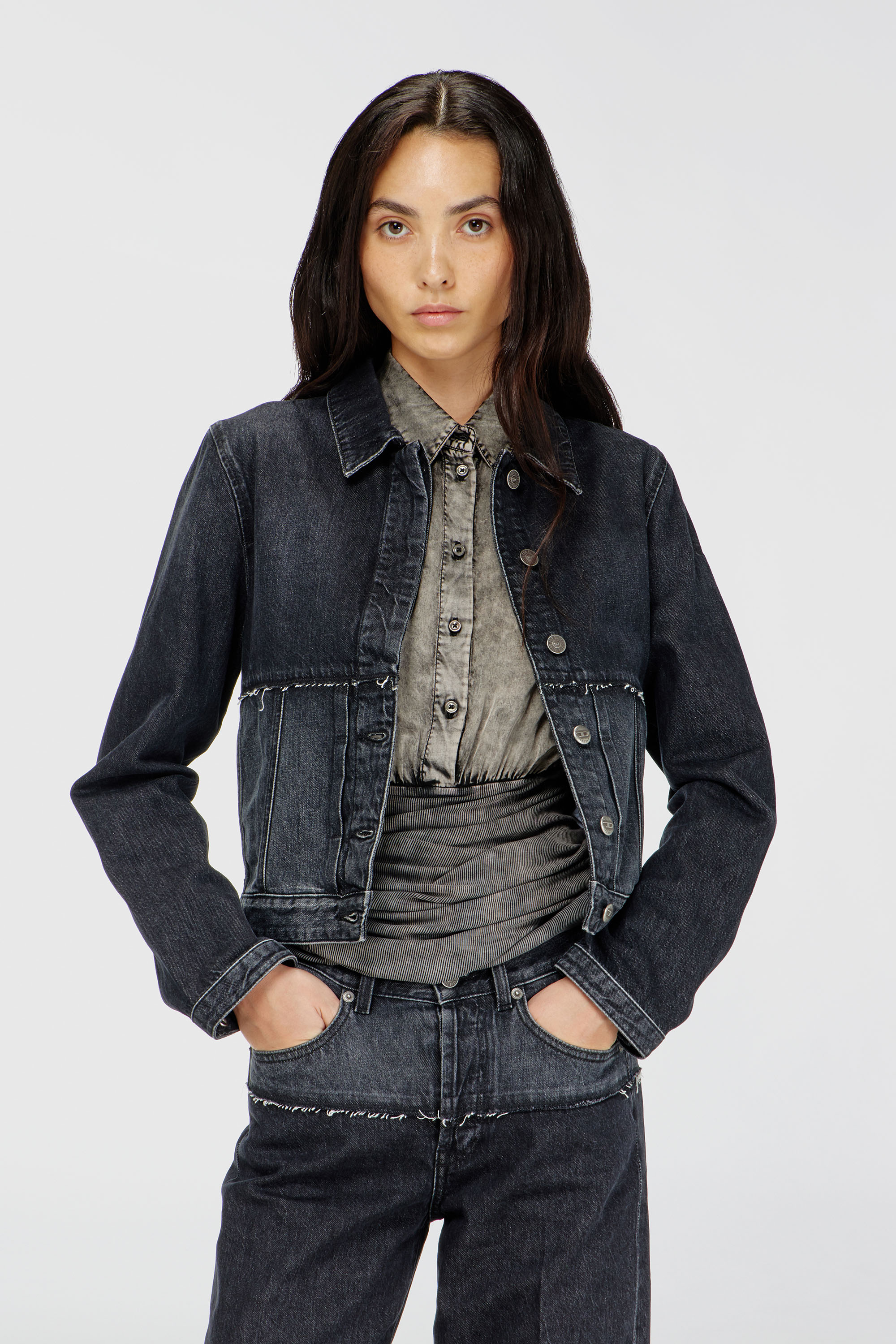 Diesel - DE-KATO-SE, Woman's Jacket in sectioned denim in Black/Dark grey - 3