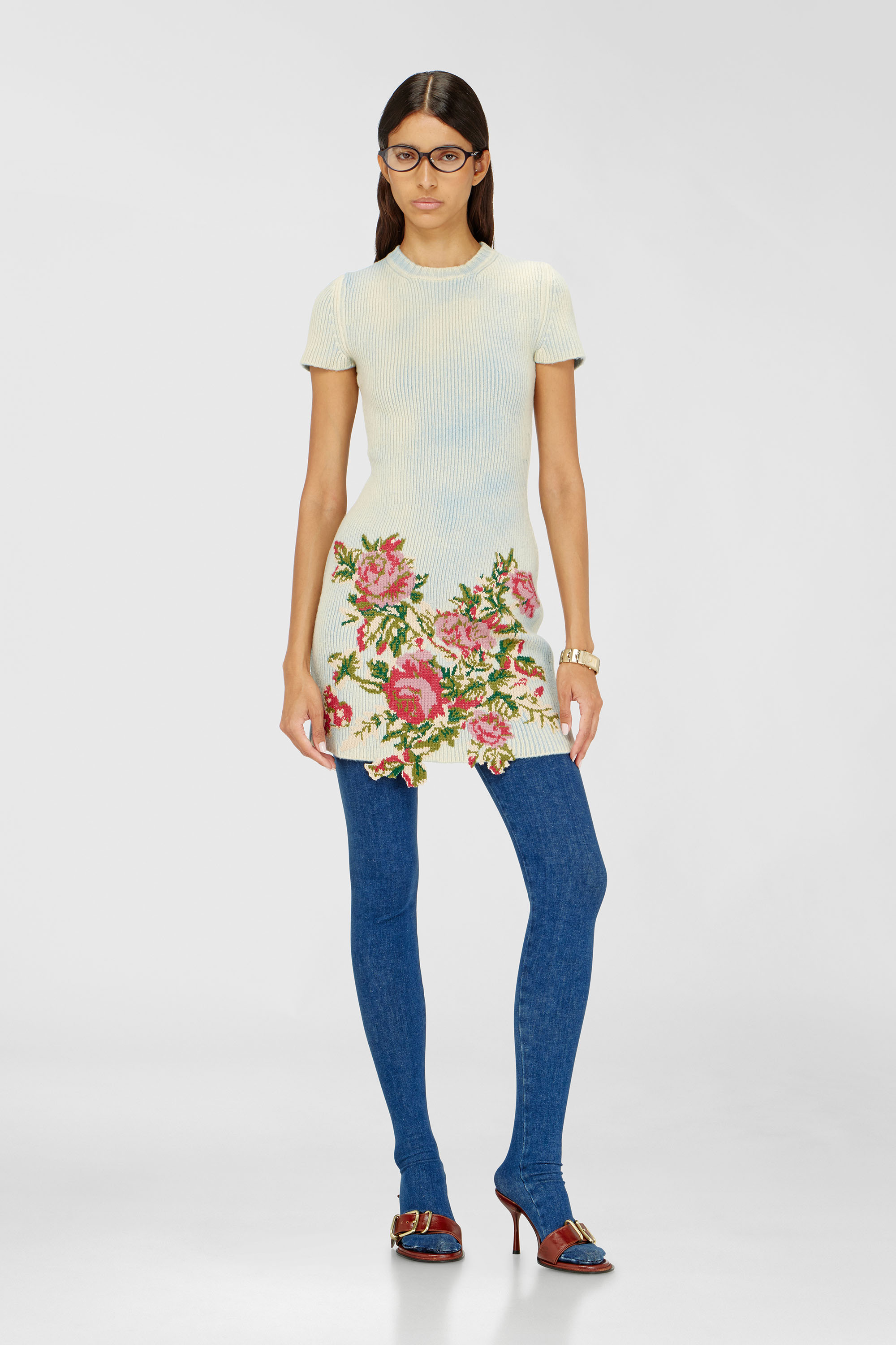 Diesel - M-RINNIE, Woman's Short dress in floral wool-blend knit in Pink/Blue - 3
