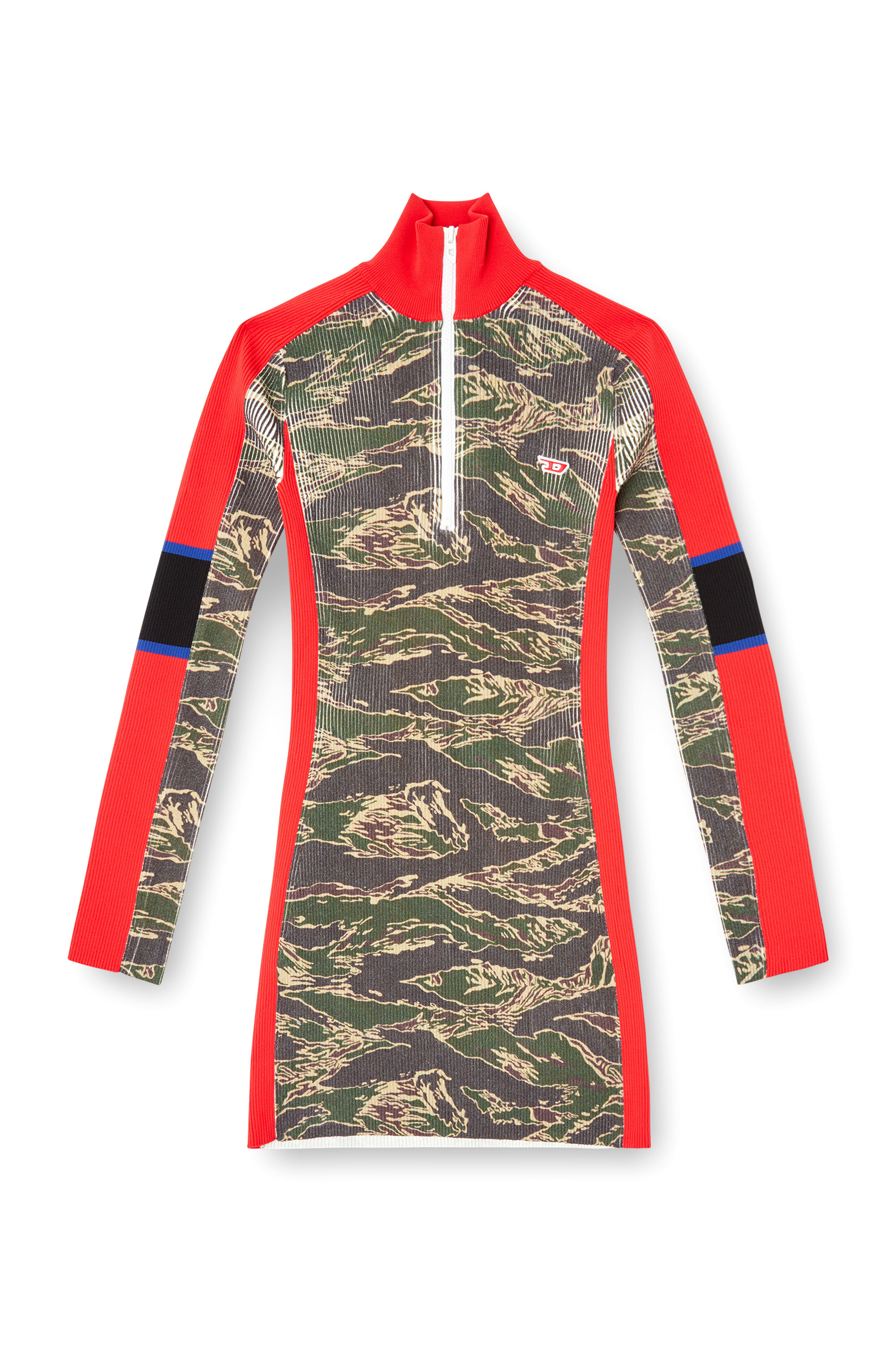 Diesel - M-CAMOK, Woman's Camo mini dress in ribbed viscose in Green/Red - 3