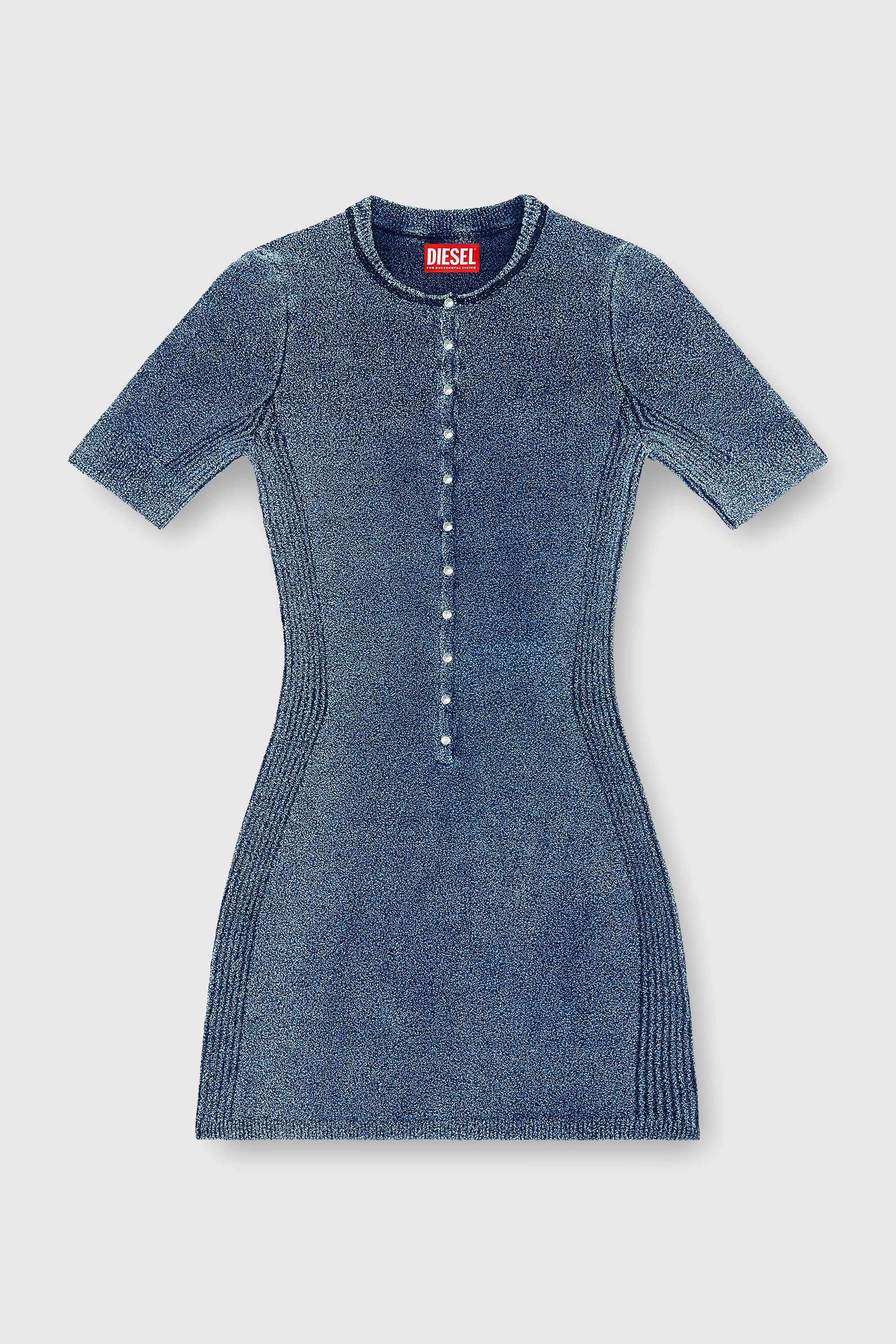Diesel - M-ESTEE DRESS, Woman's Short dress in indigo boucl&eacute; knit in Medium blue - 1