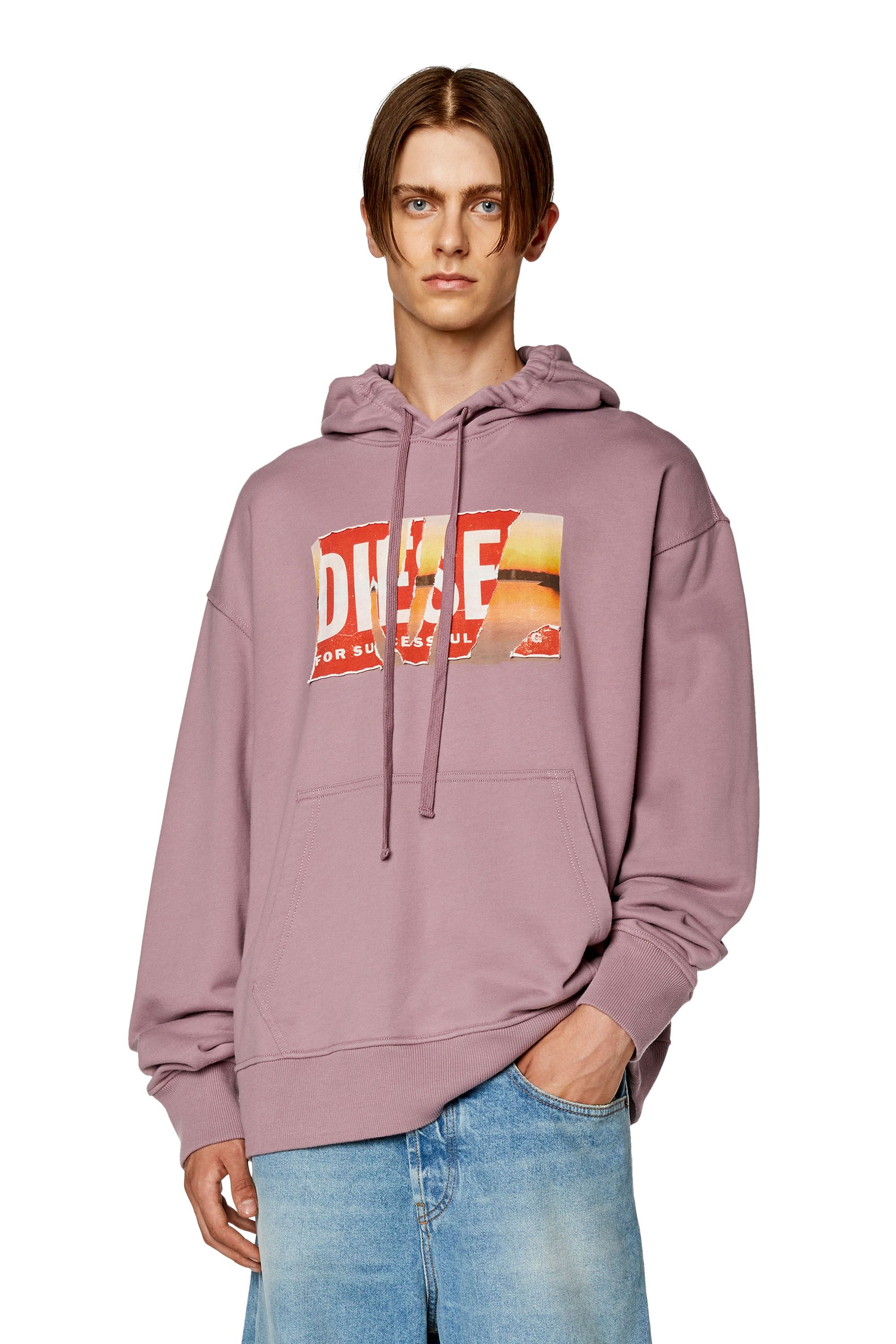 Diesel - S-MACS-HOOD-POFF-L1, Man's Oversized hoodie with peel-off logo in Violet - 3