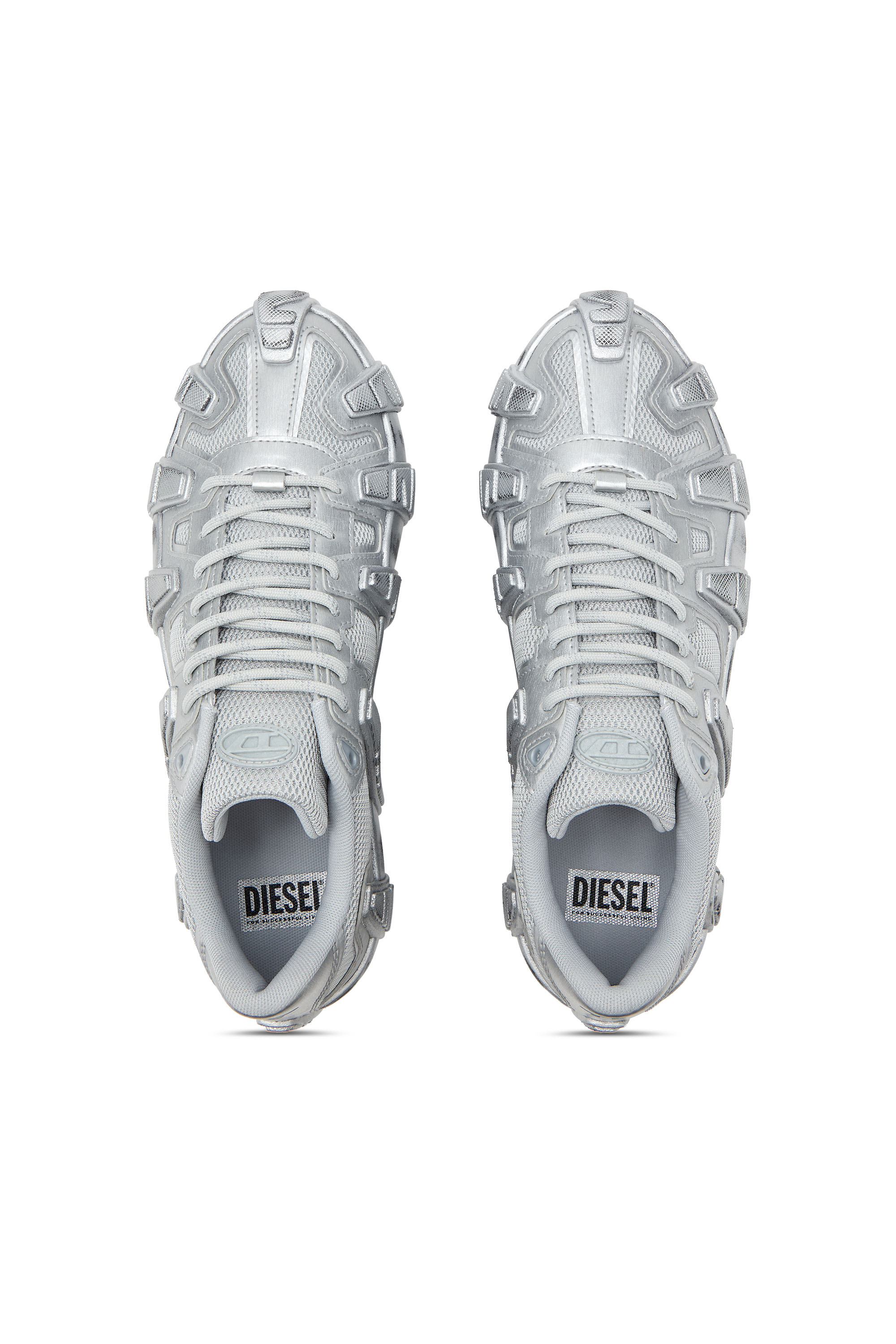 Diesel - S-D-GRIFFE LOW, Man's S-D-Griffe-Metallic sneakers in mesh and PU in Silver - 4