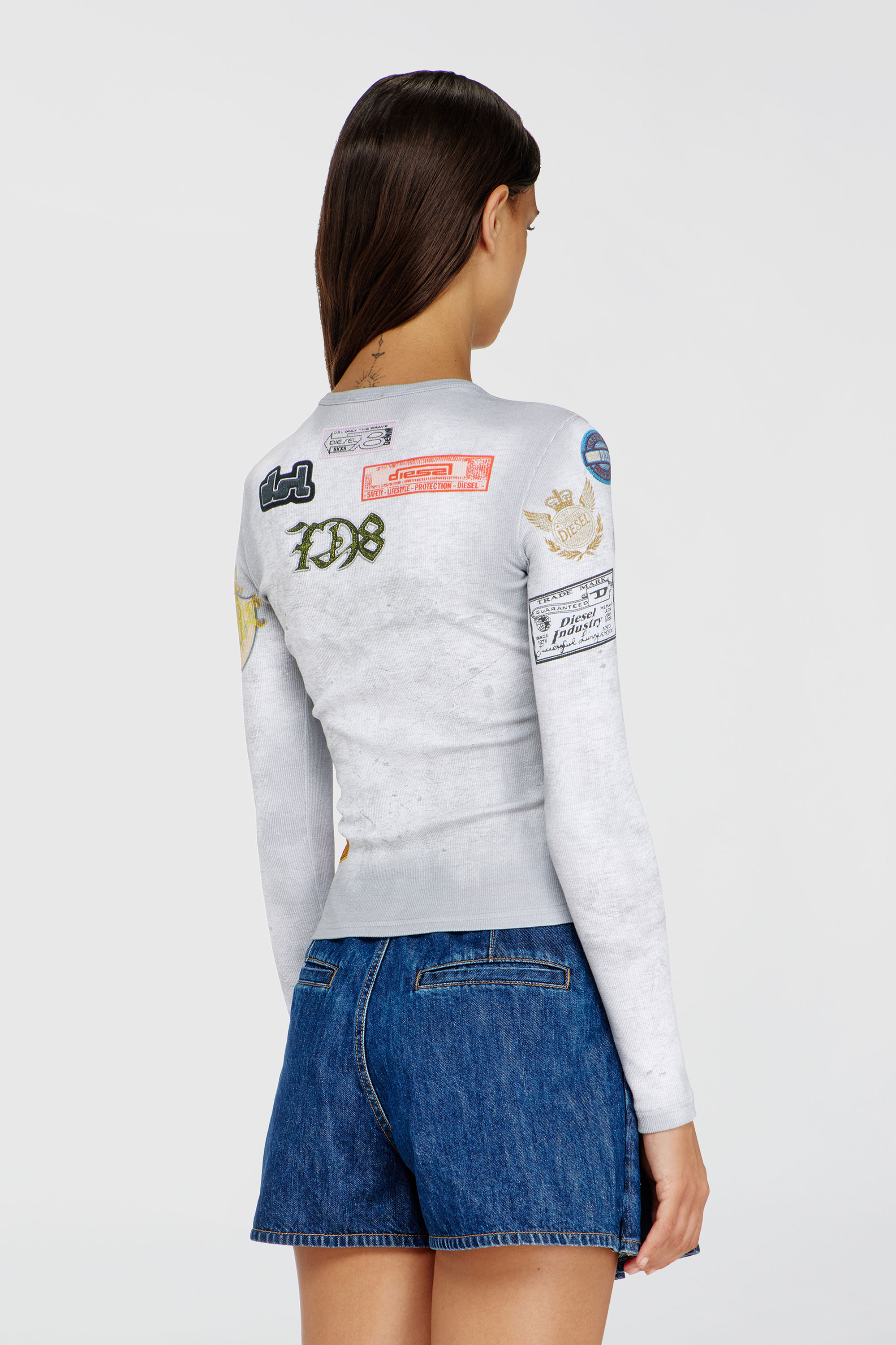 Diesel - T-ELE-LONGSLEEVE, Woman's Top in ribbed jersey with all-over patch print in White - 4