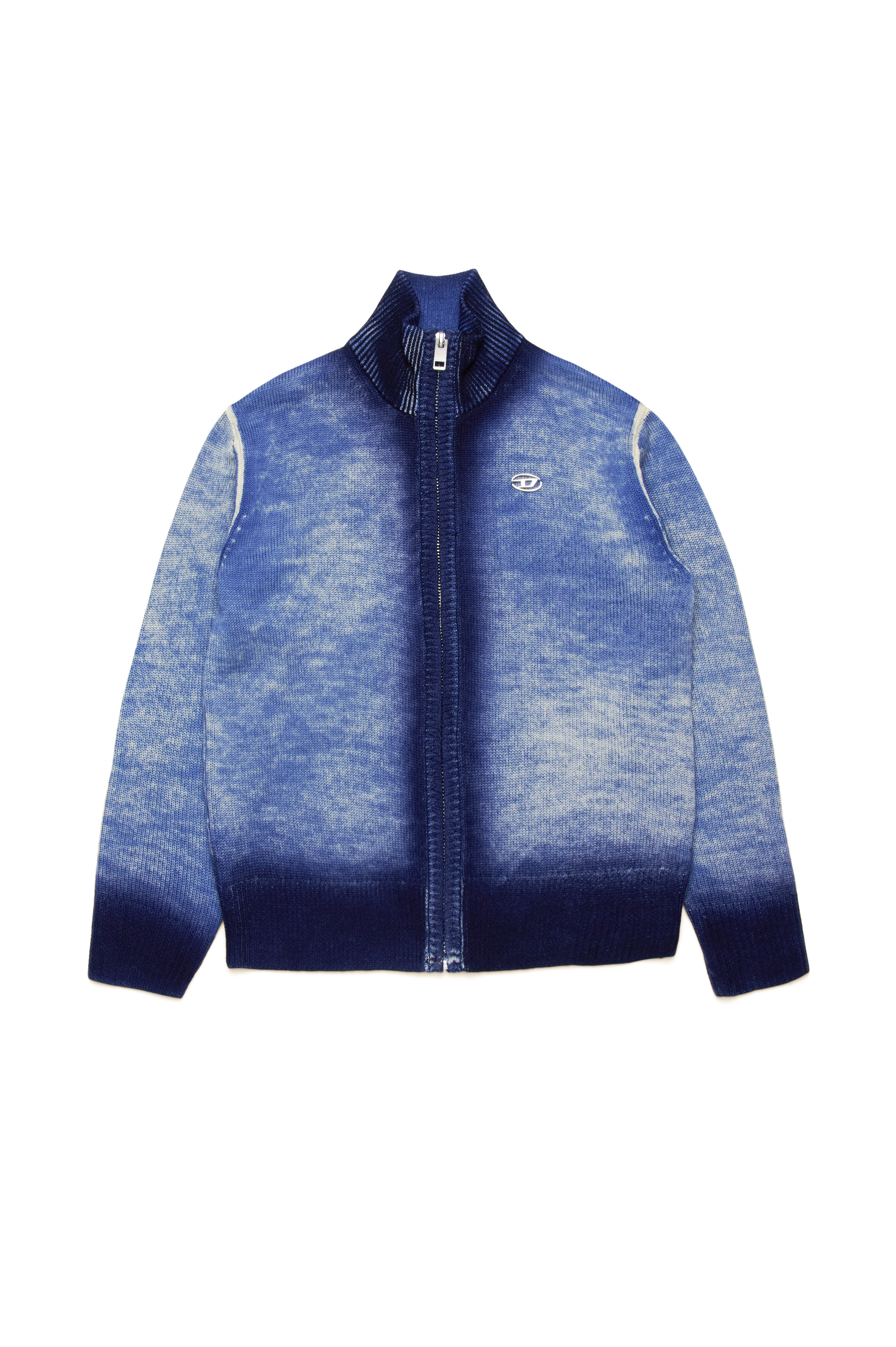 Diesel - KMILOZIP, Man's Zip-up cardigan in treated wool in Blue - 1