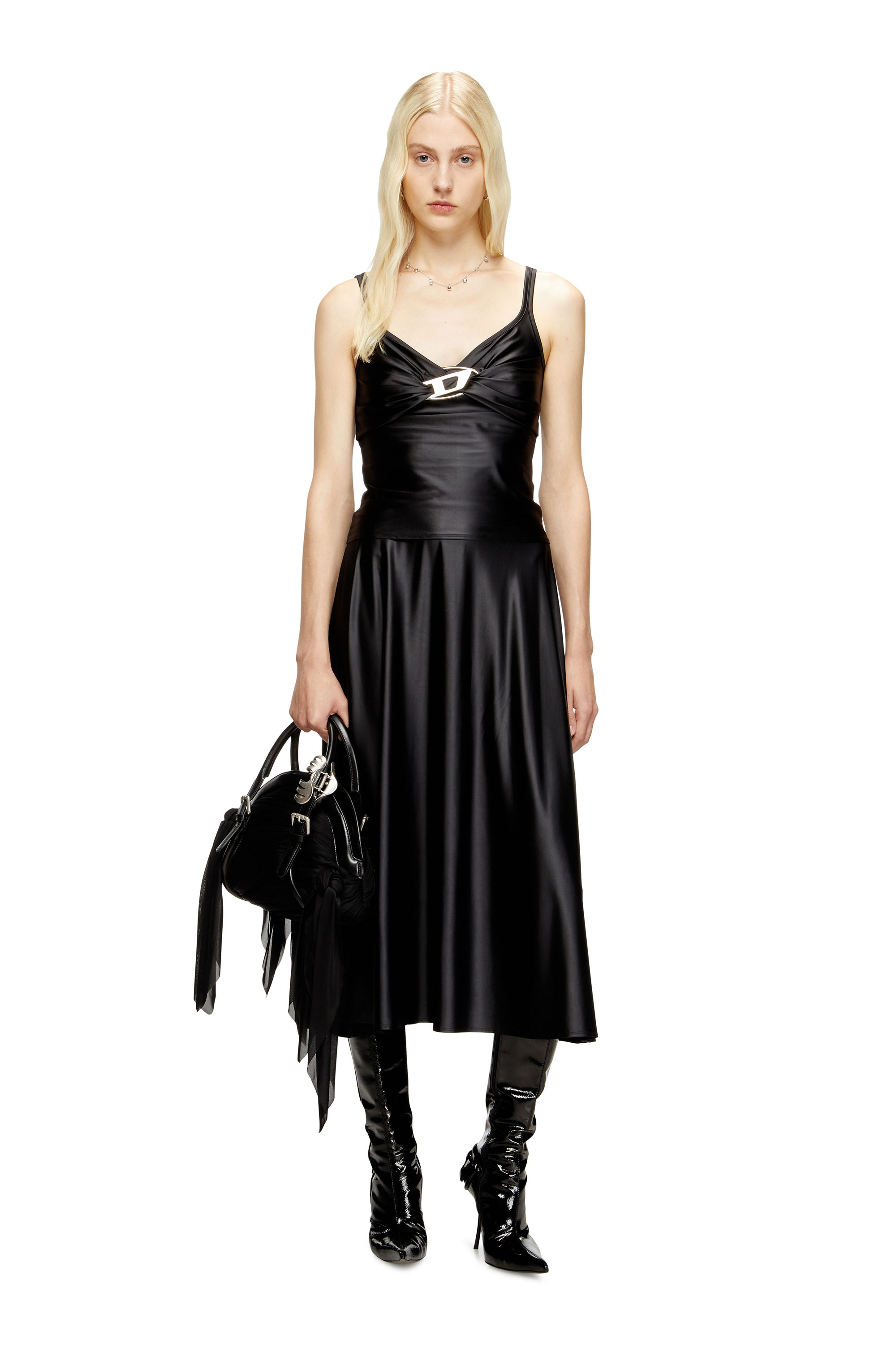 Diesel - T-AMAI, Woman's Nylon jersey top with ruching in Black - 1