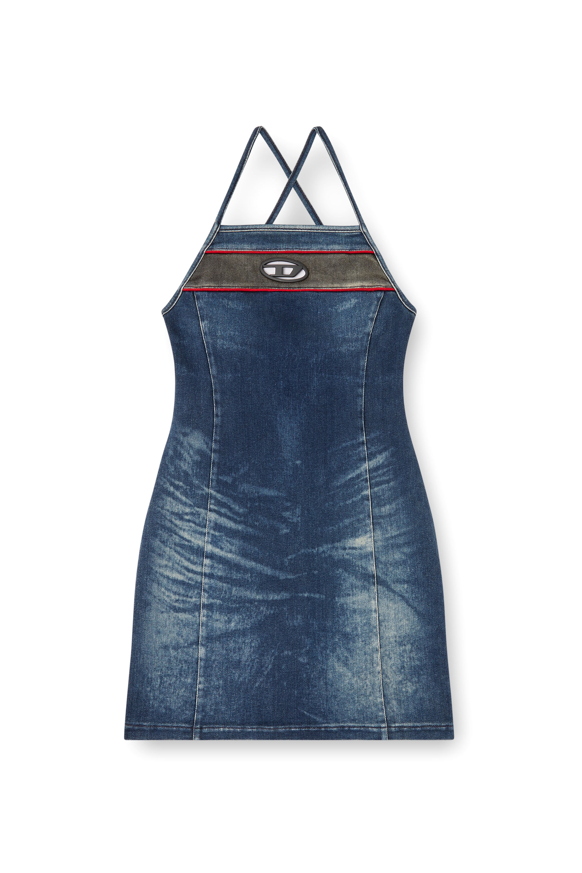 Diesel - DE-PILU-DRESS-S, Woman's Short dress in stretch bicolour denim in Dark Blue - 2