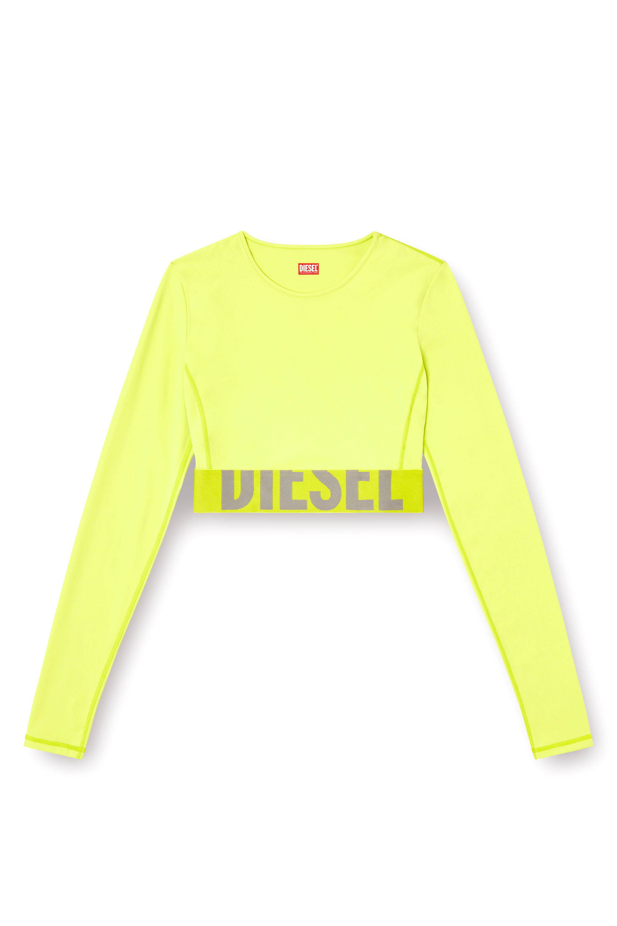 Diesel - MELISSA-D-POP, Woman's Microfibre crop top with cut-off logo in Green Fluo - 2