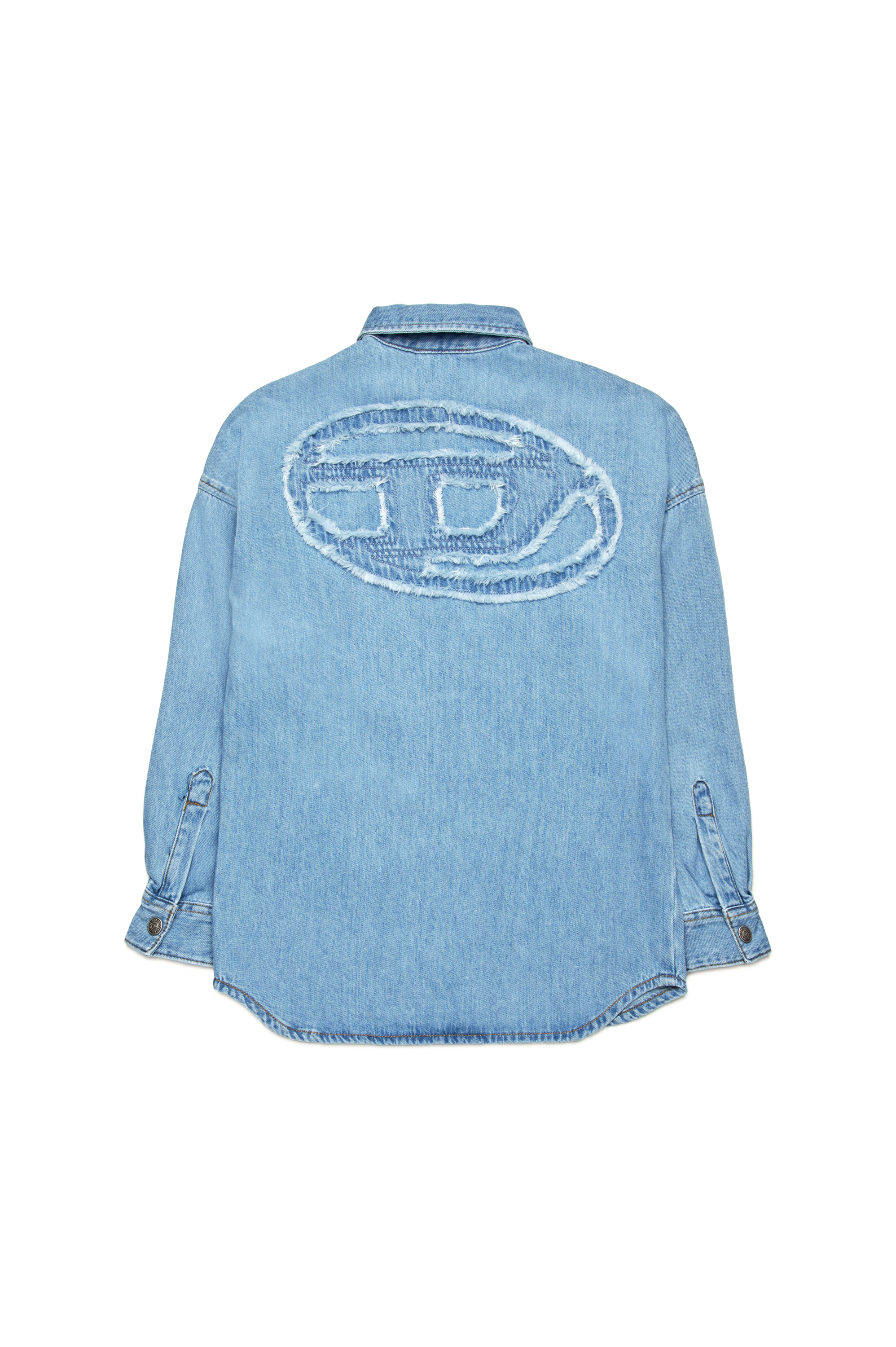 Diesel - CKAMA, Man's Denim shirt with frayed Oval D logo in Light Blue - 2