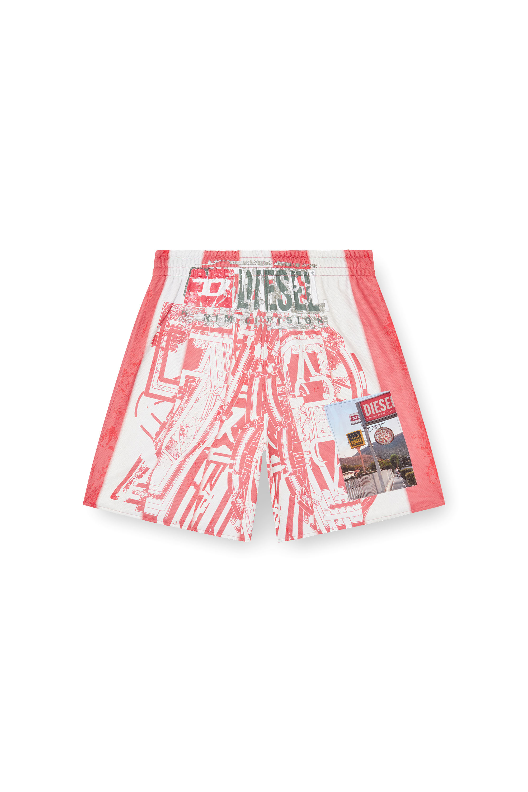 Diesel - P-KURT, Man's Striped shorts with photo patches in null - 3