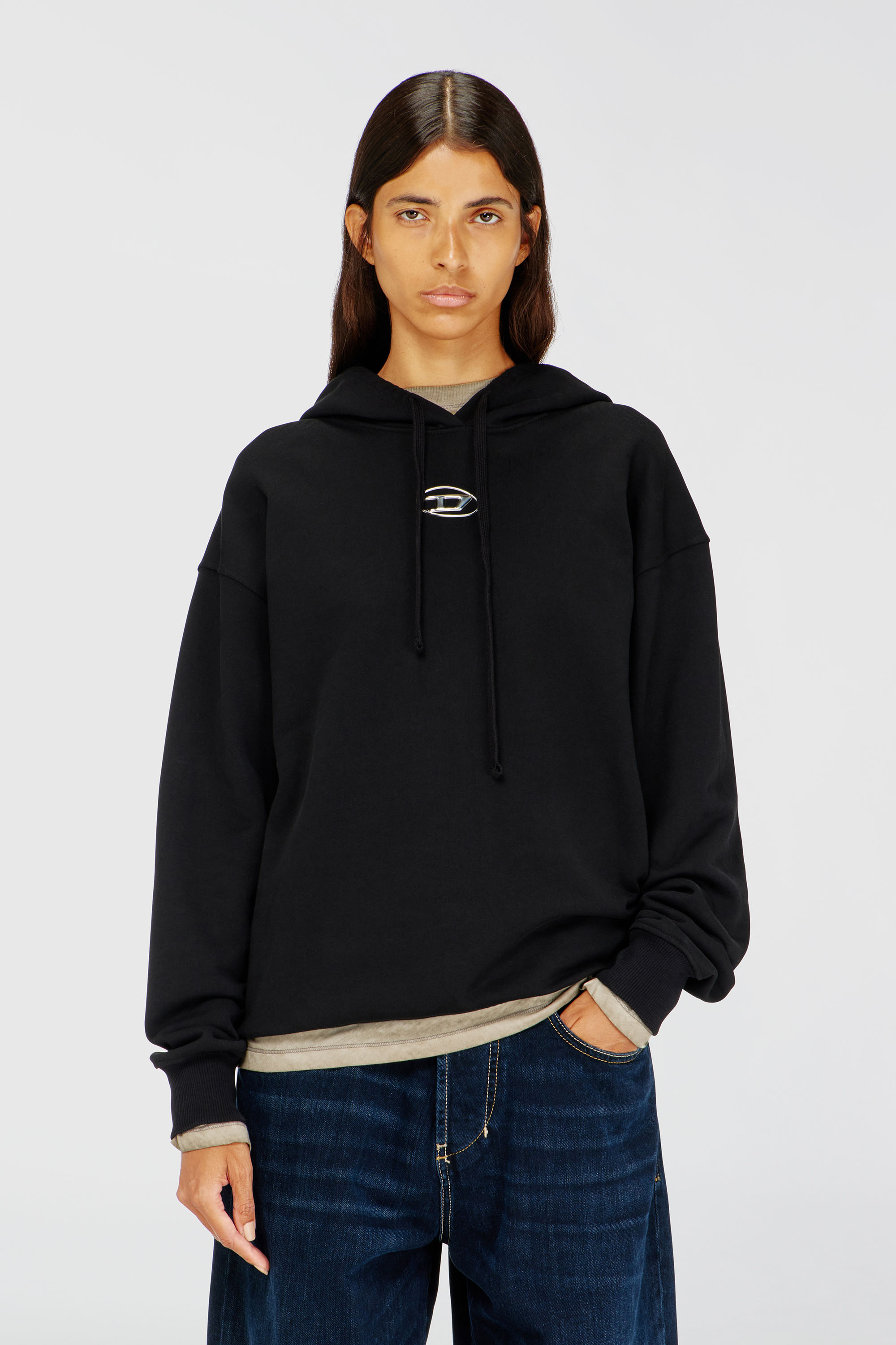Diesel - F-BUXT-HOOD-OD, Woman's Hoodie with metal-effect Oval D logo in Black - 3