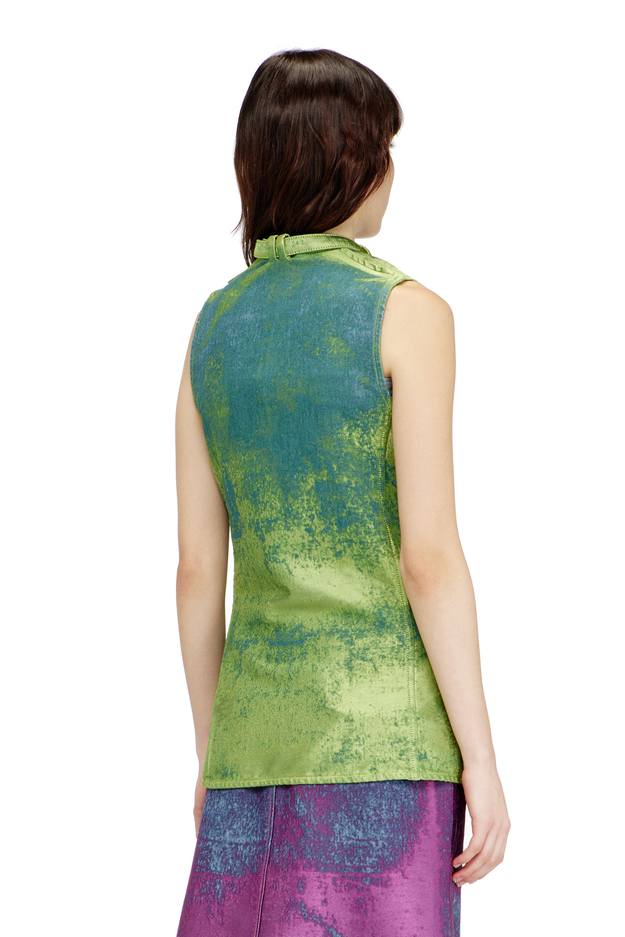 Diesel - DE-VANTOS-FSI, Woman's Belted vest in coloured satin denim in Green - 4