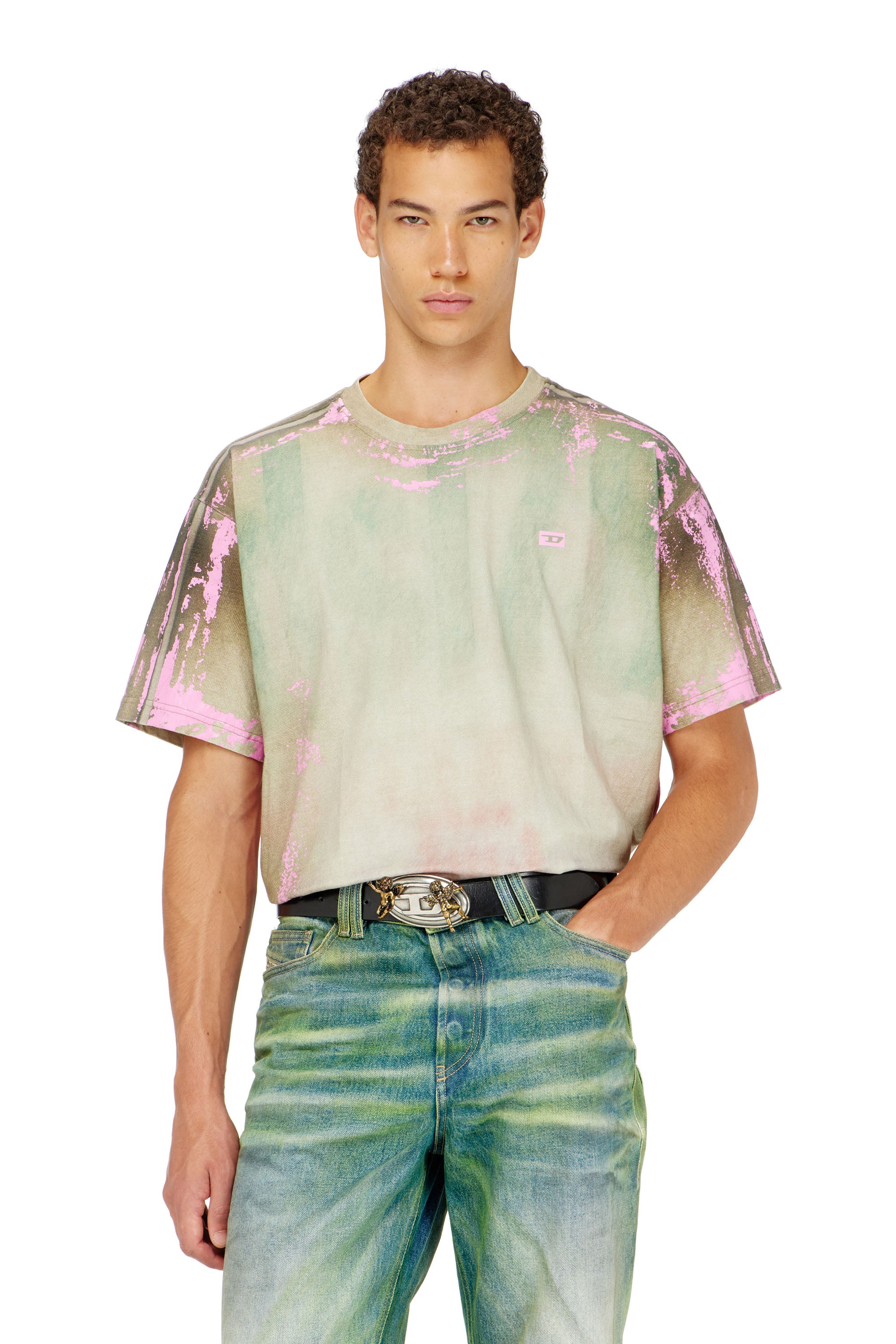 Diesel - T-FILMY-SHO, Man's T-shirt in cracked leather-effect jersey in null - 1