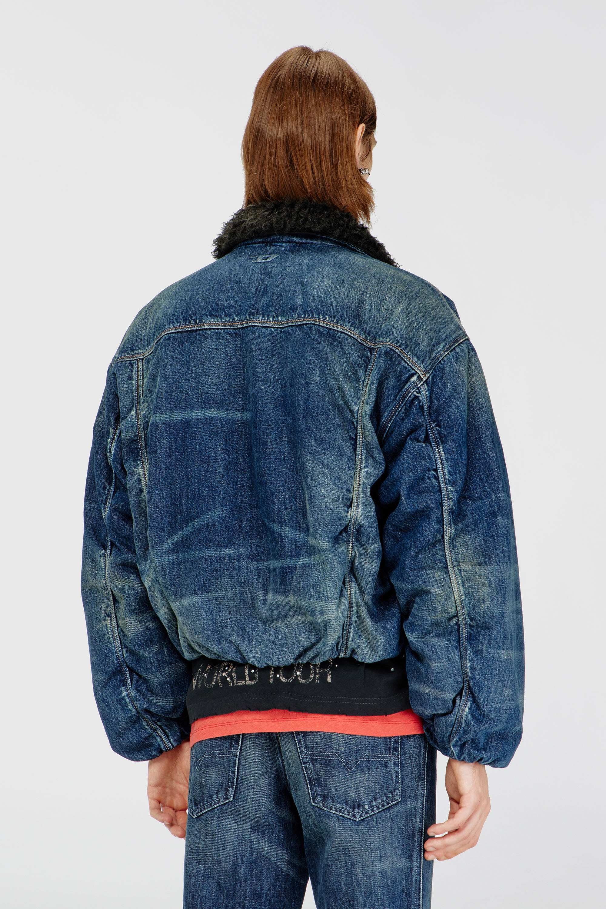 Diesel - D-CURLY-FSJ1, Unisex's Teddy-lined trucker jacket in denim in Dark Blue - 4