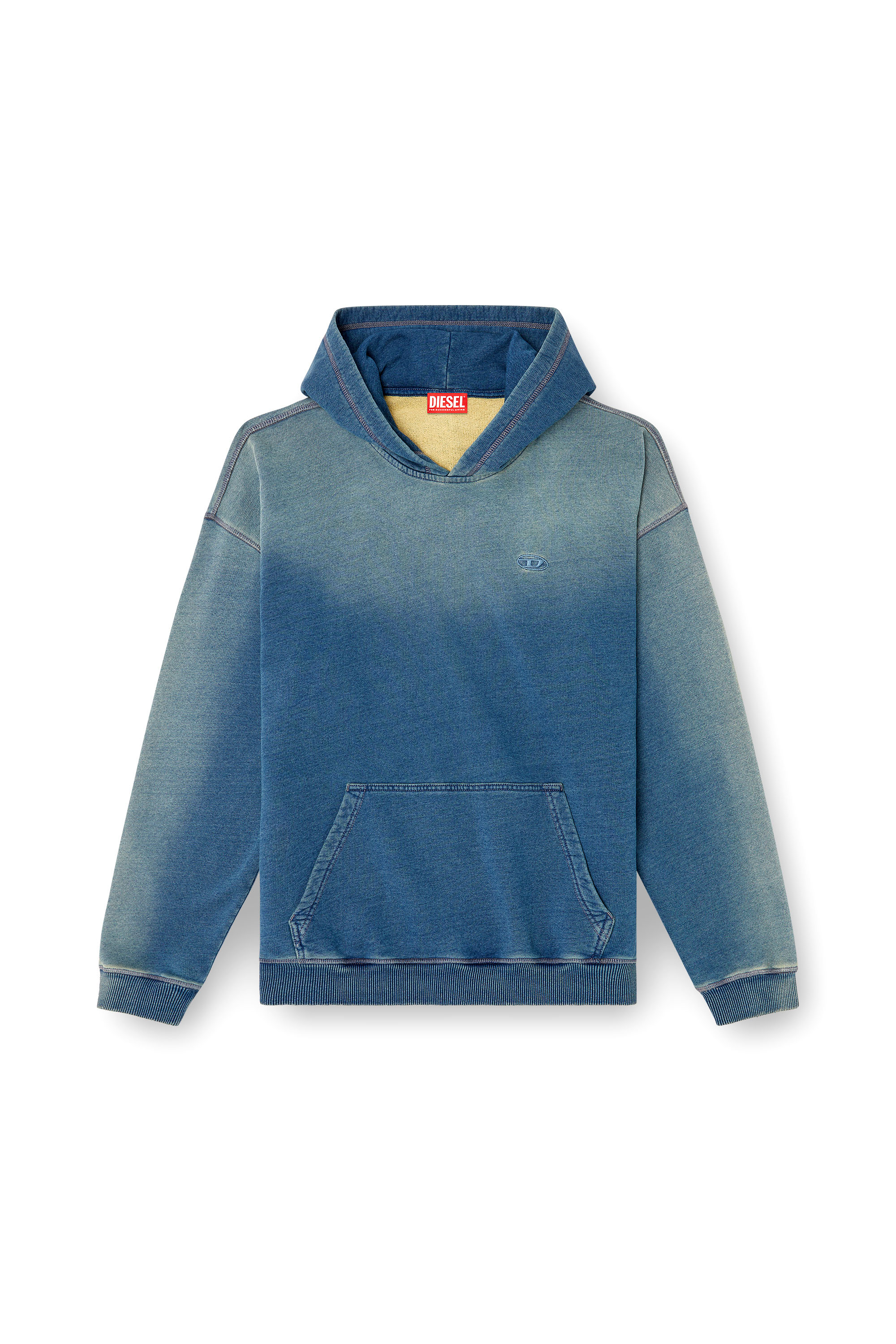 Diesel - S-BOXT-HOOD-R6, Man's Faded hoodie with logo embroidery in Blue - 3