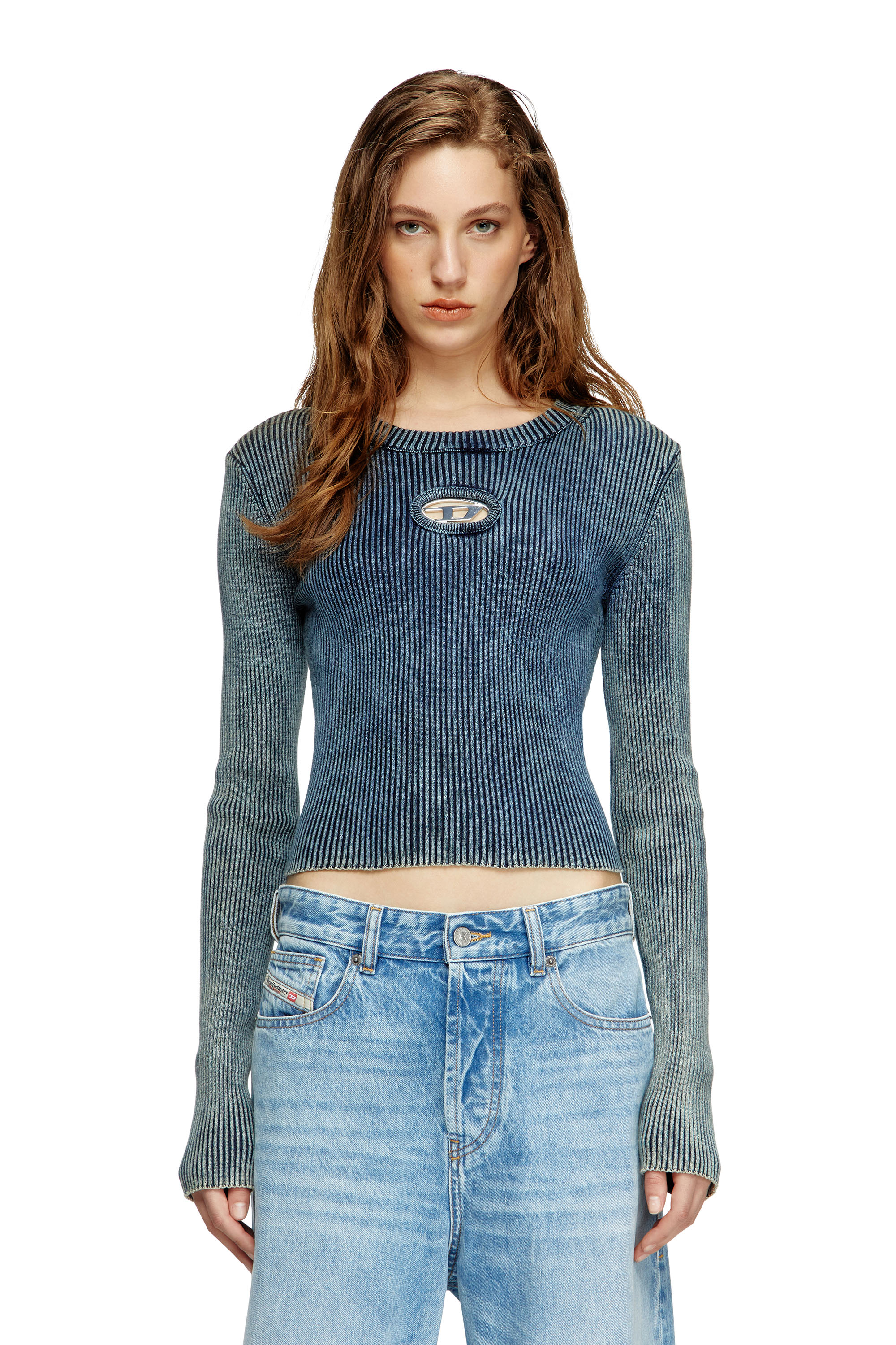 Diesel - M-ANCHOR-A, Woman's Rib-knit top with Oval D in Dark Blue - 3