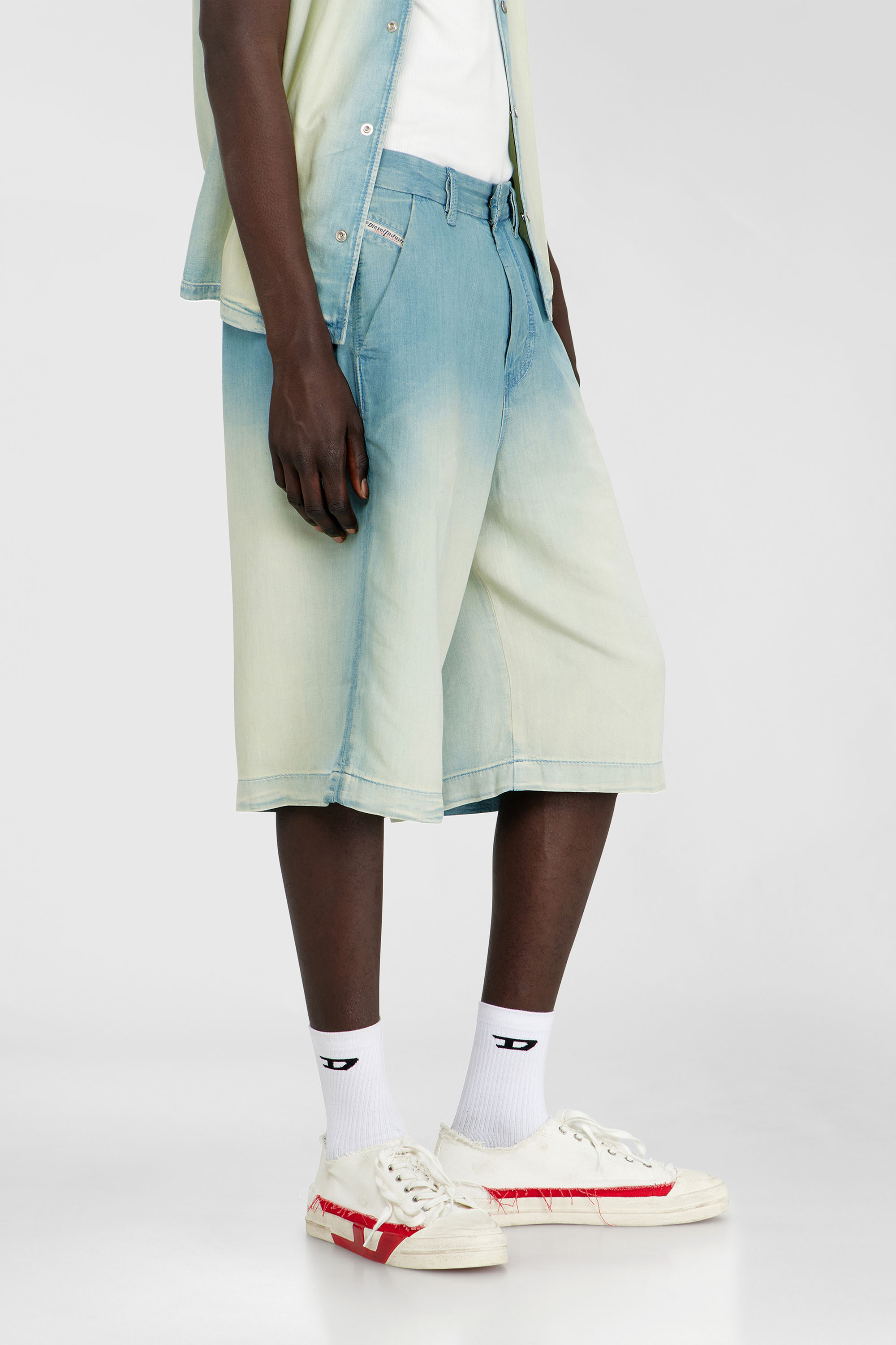 Diesel - D-TYLOR-SHORT-S, Man's Shorts in fluid overdyed denim in Light Blue - 5