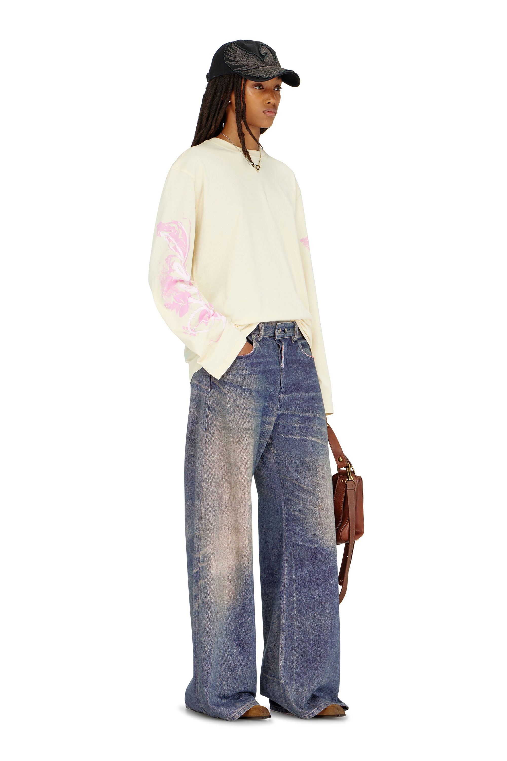 Diesel - T-HILARY-LS-AA3, Woman's Long-sleeve T-shirt with graphic prints and crystals in null - 2