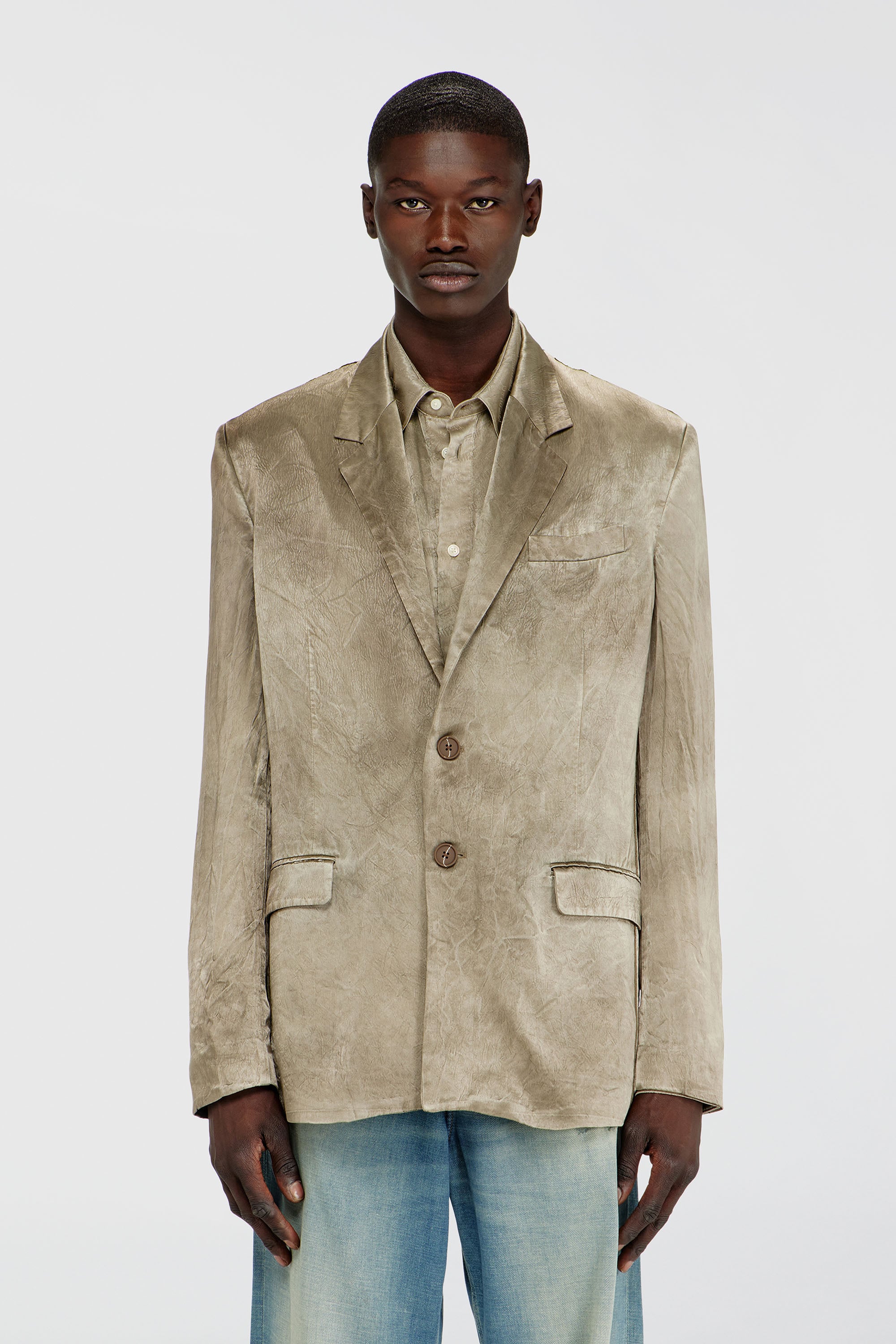Diesel - J-ANDRE, Man's Blazer in wrinkled satin in Light Brown - 2