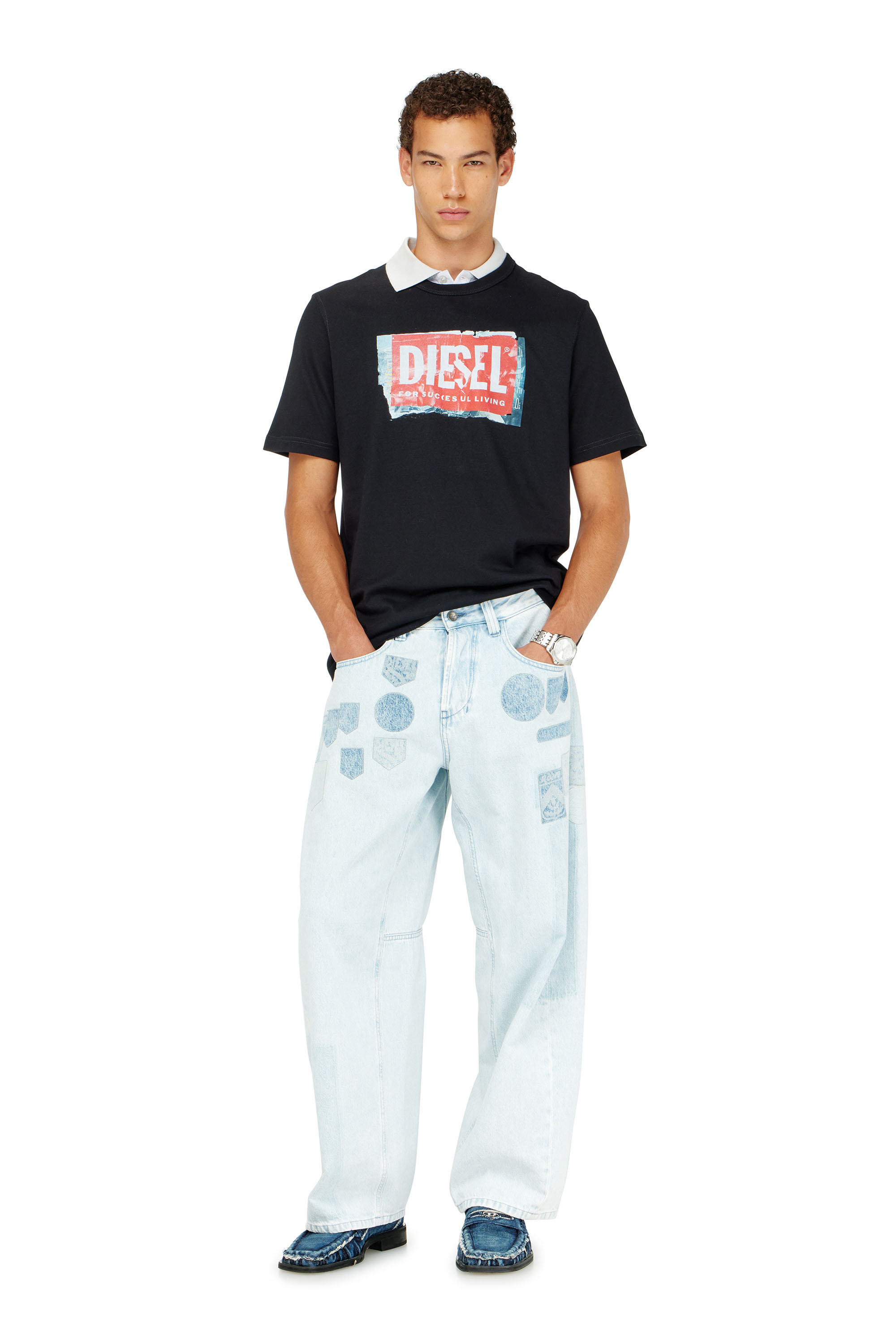 Diesel - T-ADJUST-Q6, Man's T-shirt with crumpled-effect logo in Black - 2