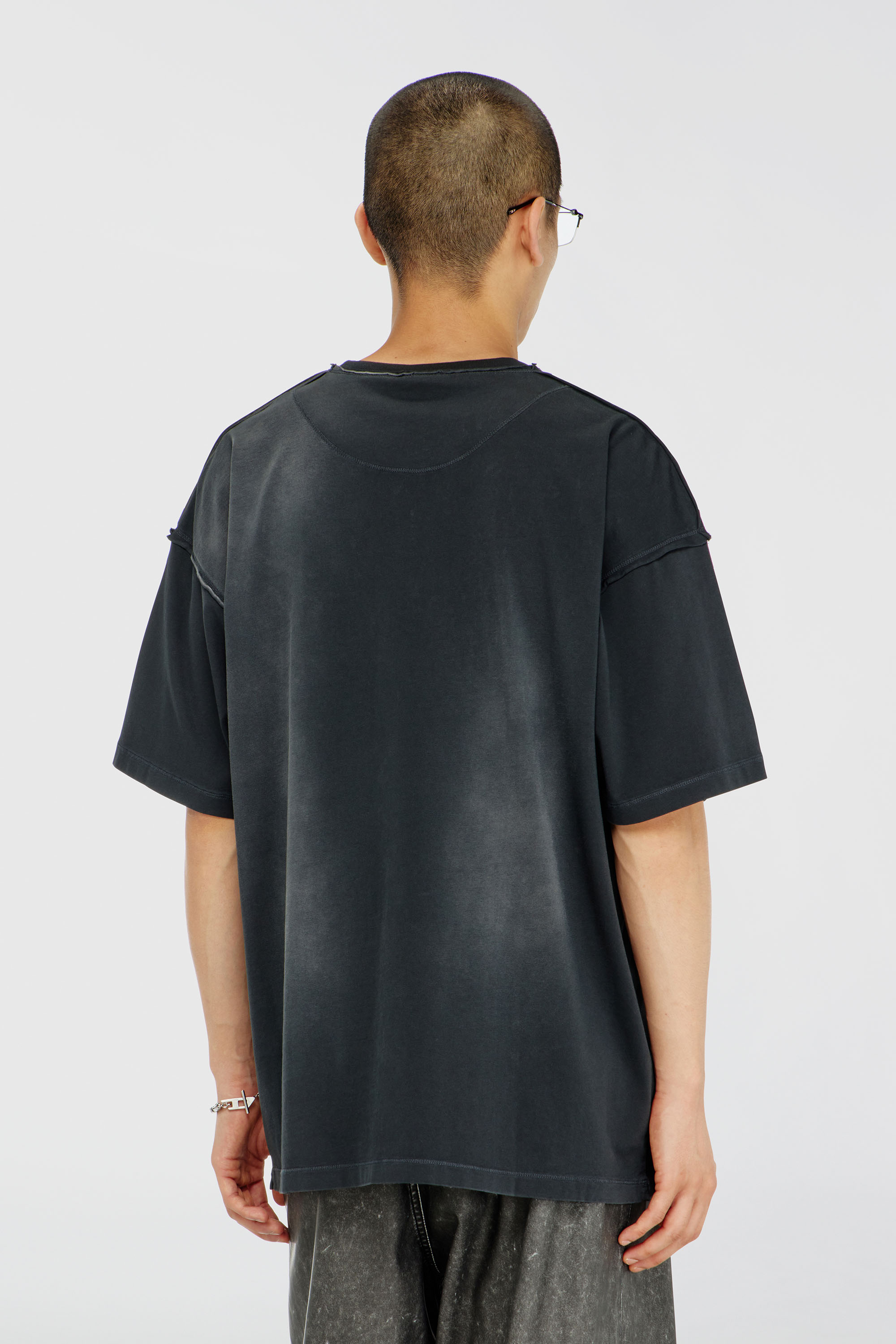 Diesel - T-POCK, Man's Faded T-shirt with ripped pocket detail in Black - 4