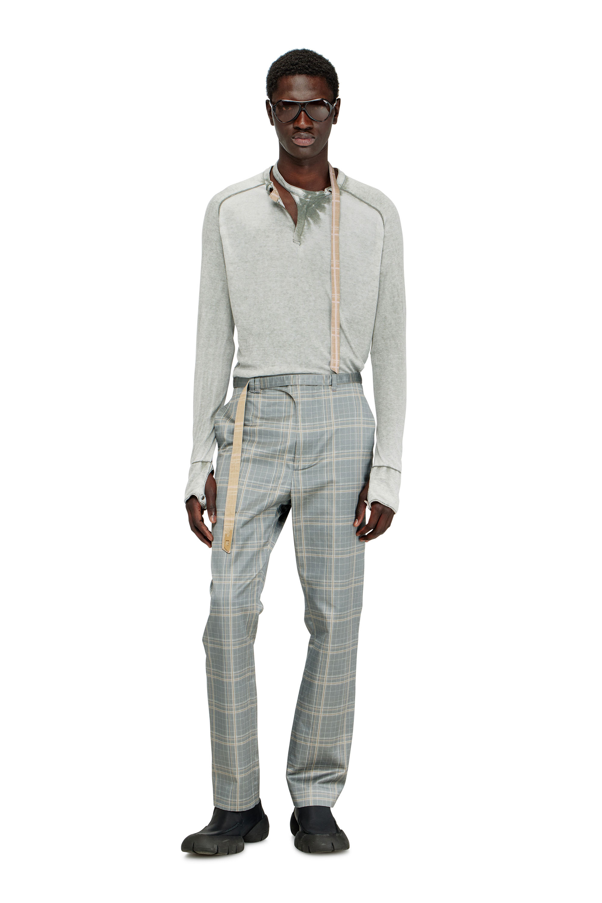 Diesel - T-GOHAN, Man's Rib-jersey top with biker neck strap in Grey - 2