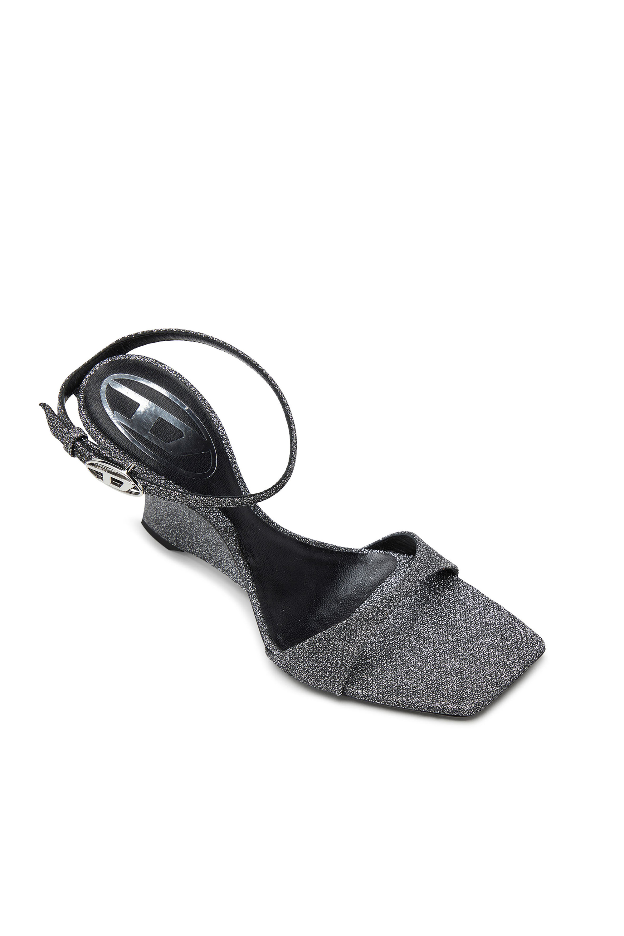 D-AMBER SANDAL WEDGE, Silver Diesel - D-AMBER SANDAL WEDGE, Woman's D-Amber-Wedge sandals in Lurex fabric in Silver - 4