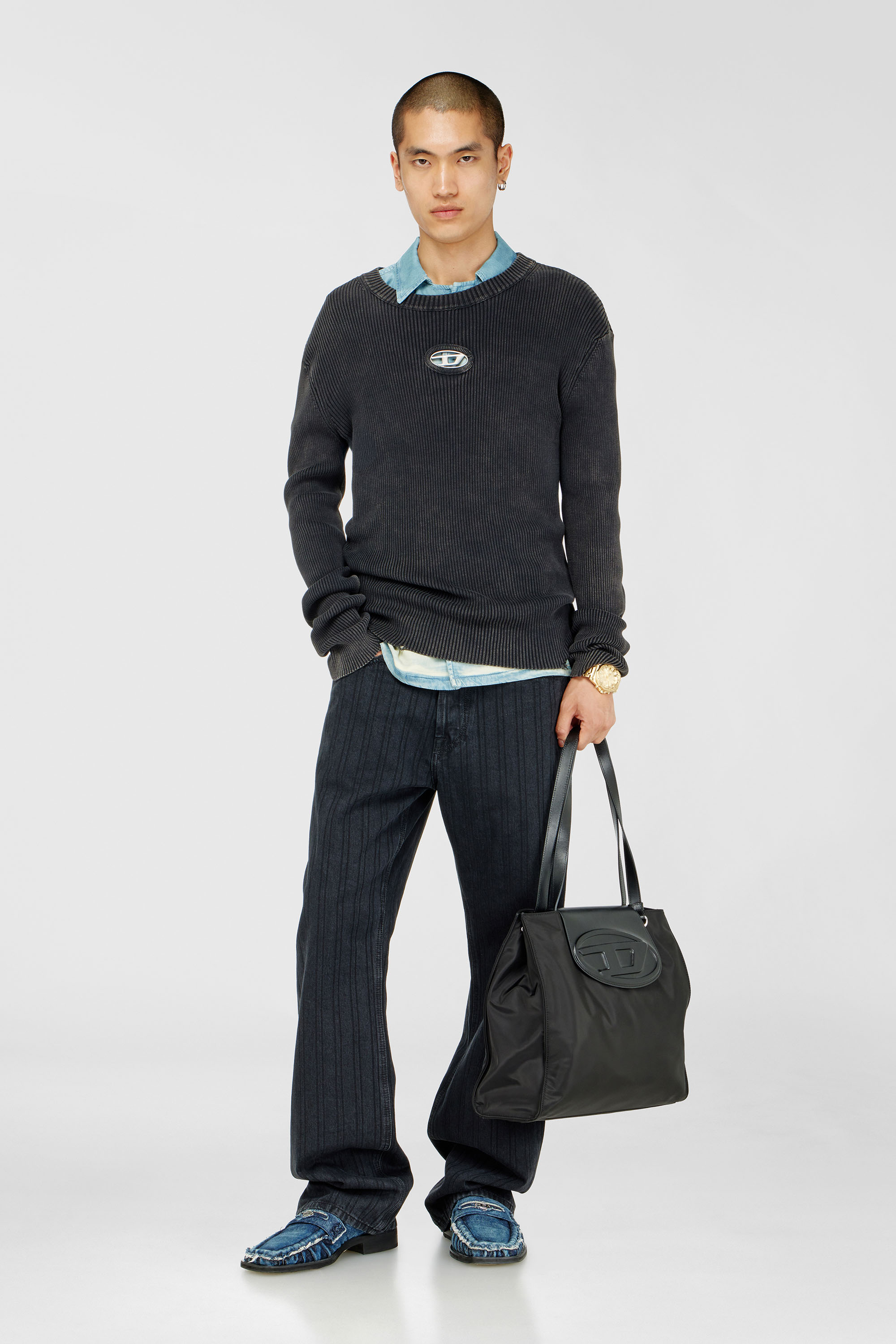 Diesel - K-DARIN-D, Man's Distressed jumper with cut-out logo in Black - 1