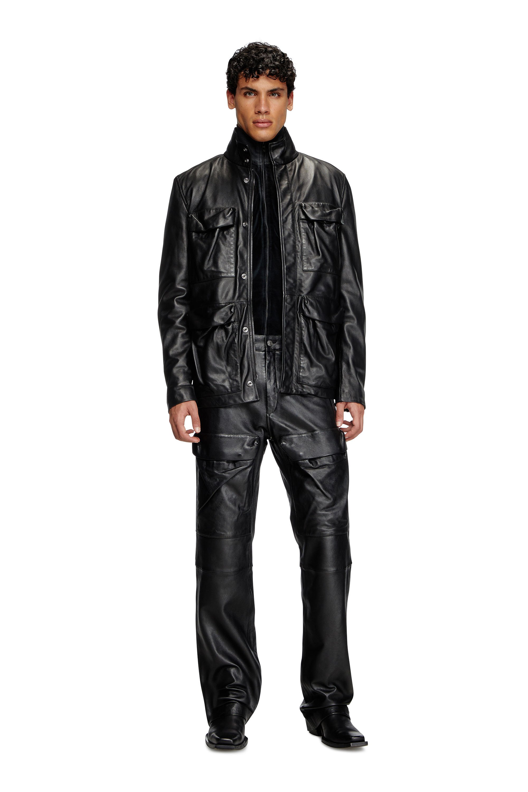 Diesel - P-GAST, Man's Leather pants with utility pockets in Black - 2