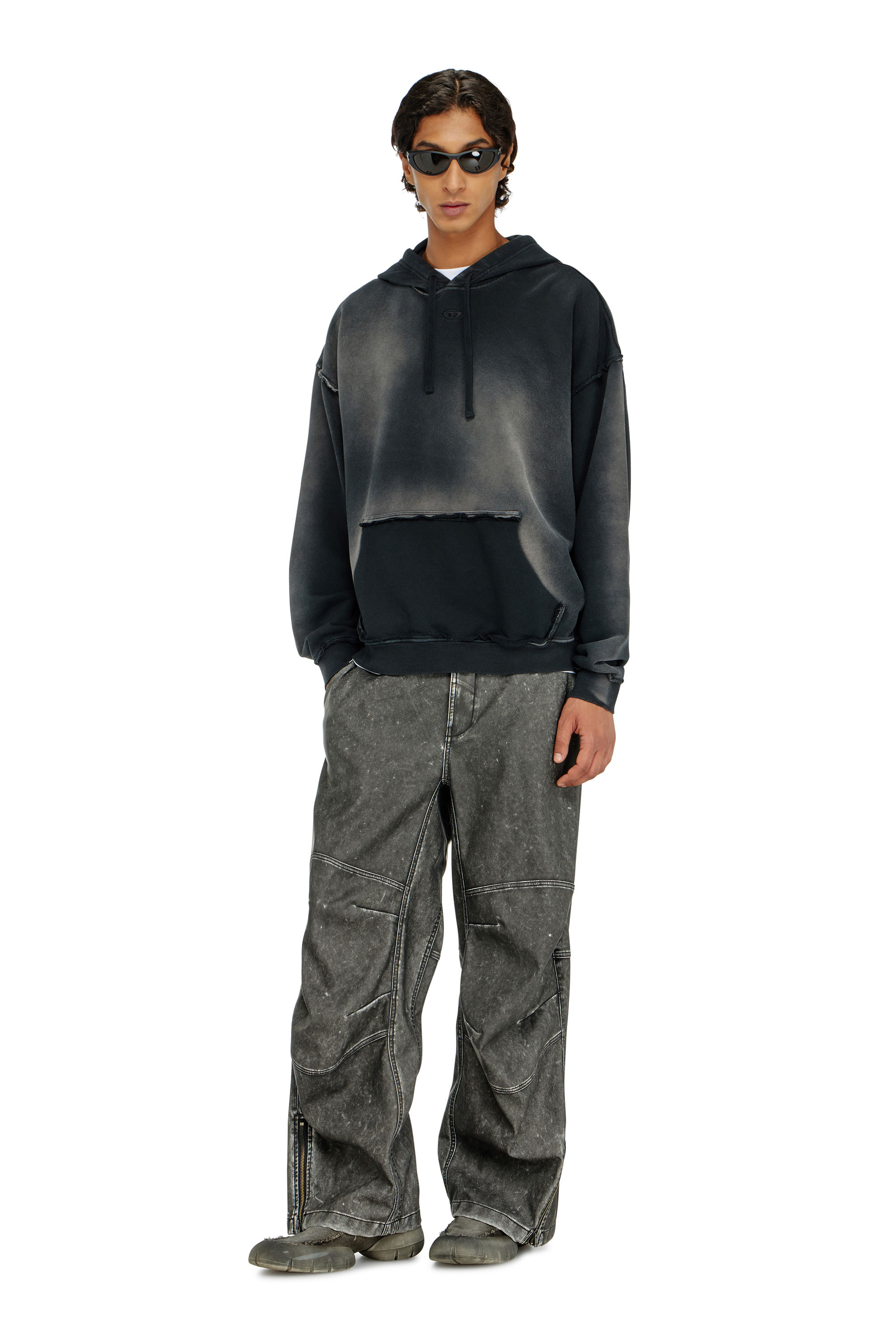 Diesel - S-POCK-HOOD, Man's Faded cotton hoodie with frayed details in null - 2