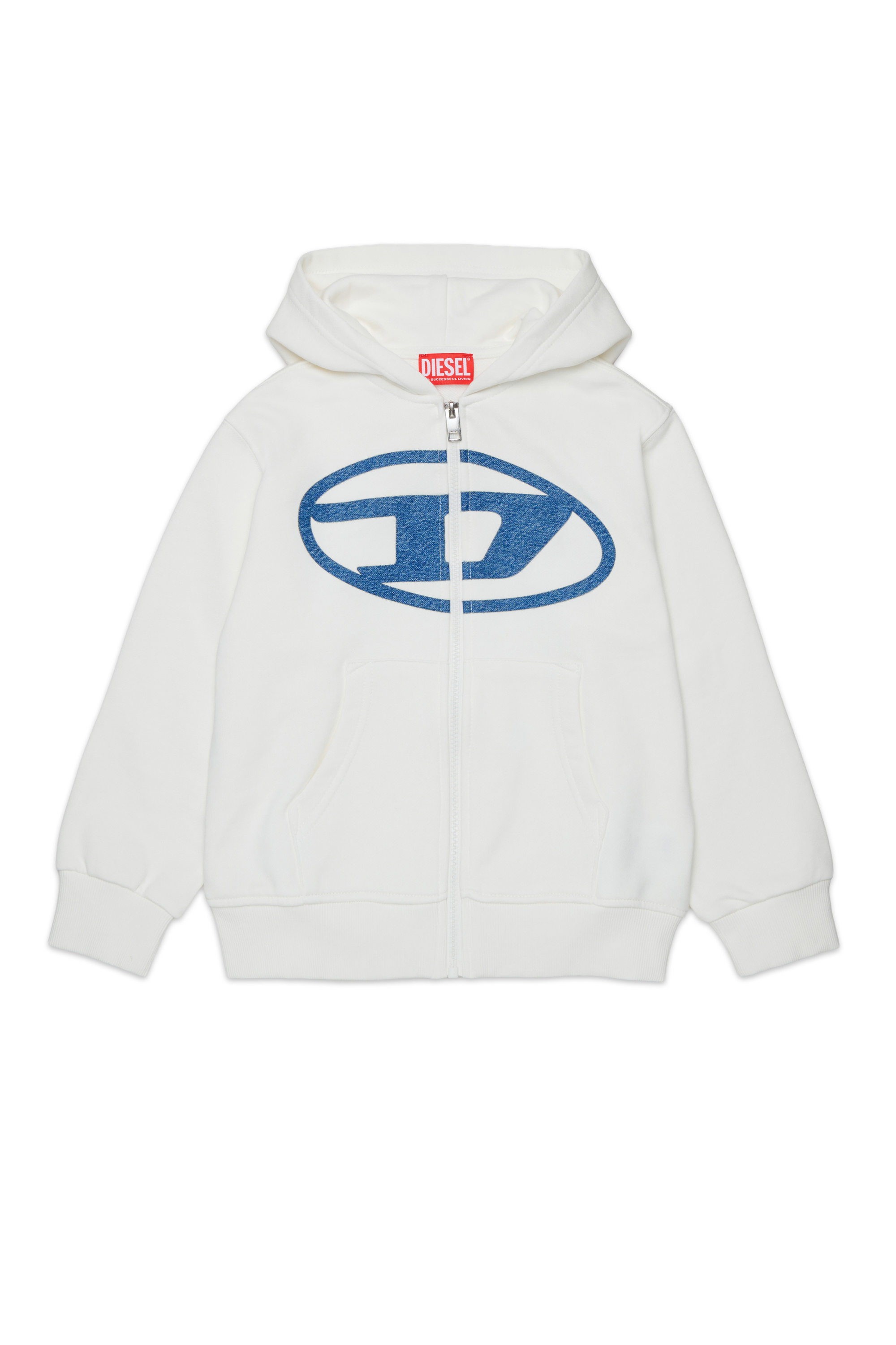 Diesel - SLOGY OVER, Man's Zipped hoodie with maxi print in White - 1