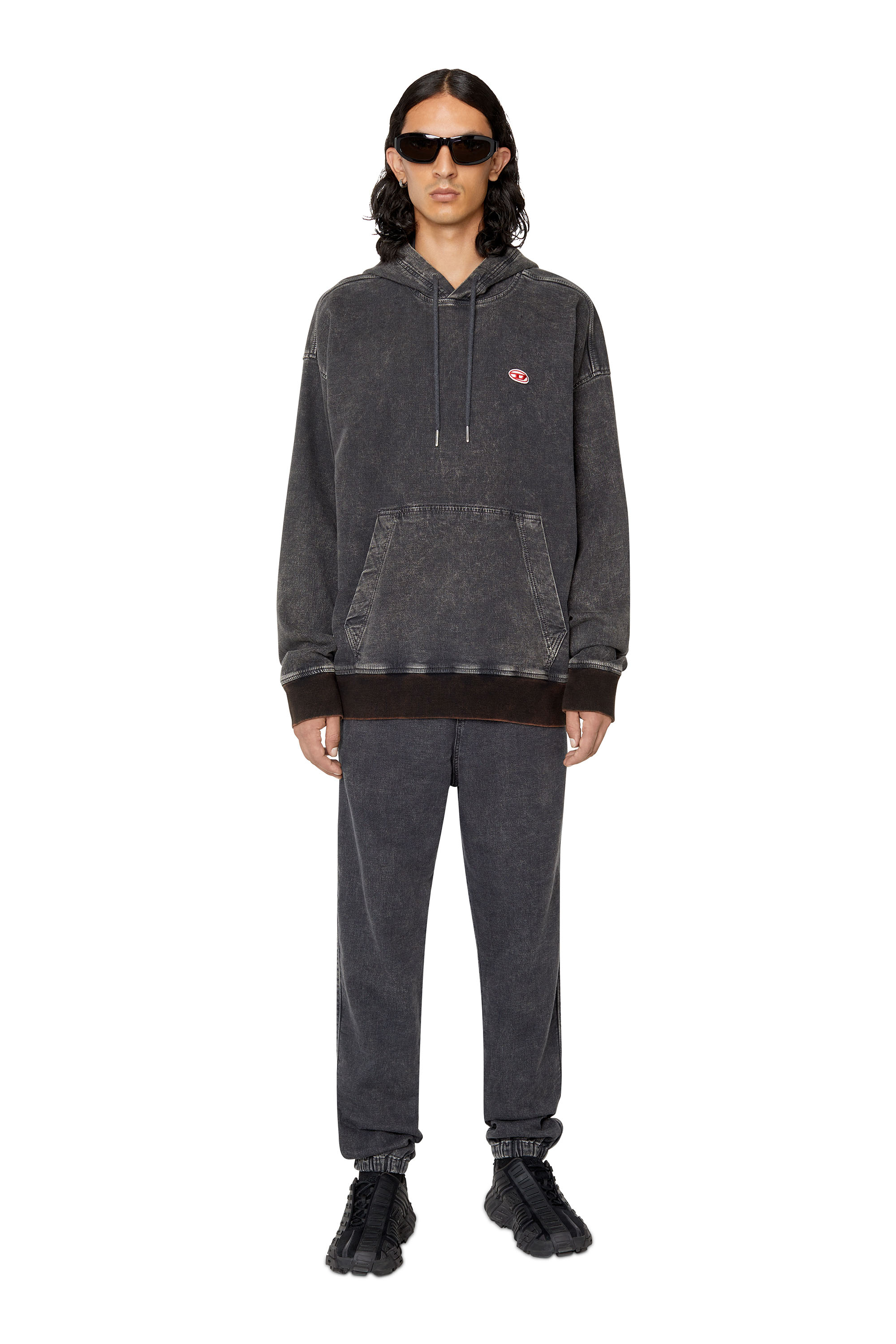 Diesel - D-UM-RIB TRACK DENIM HOODIE, Black/Dark grey - Image 2
