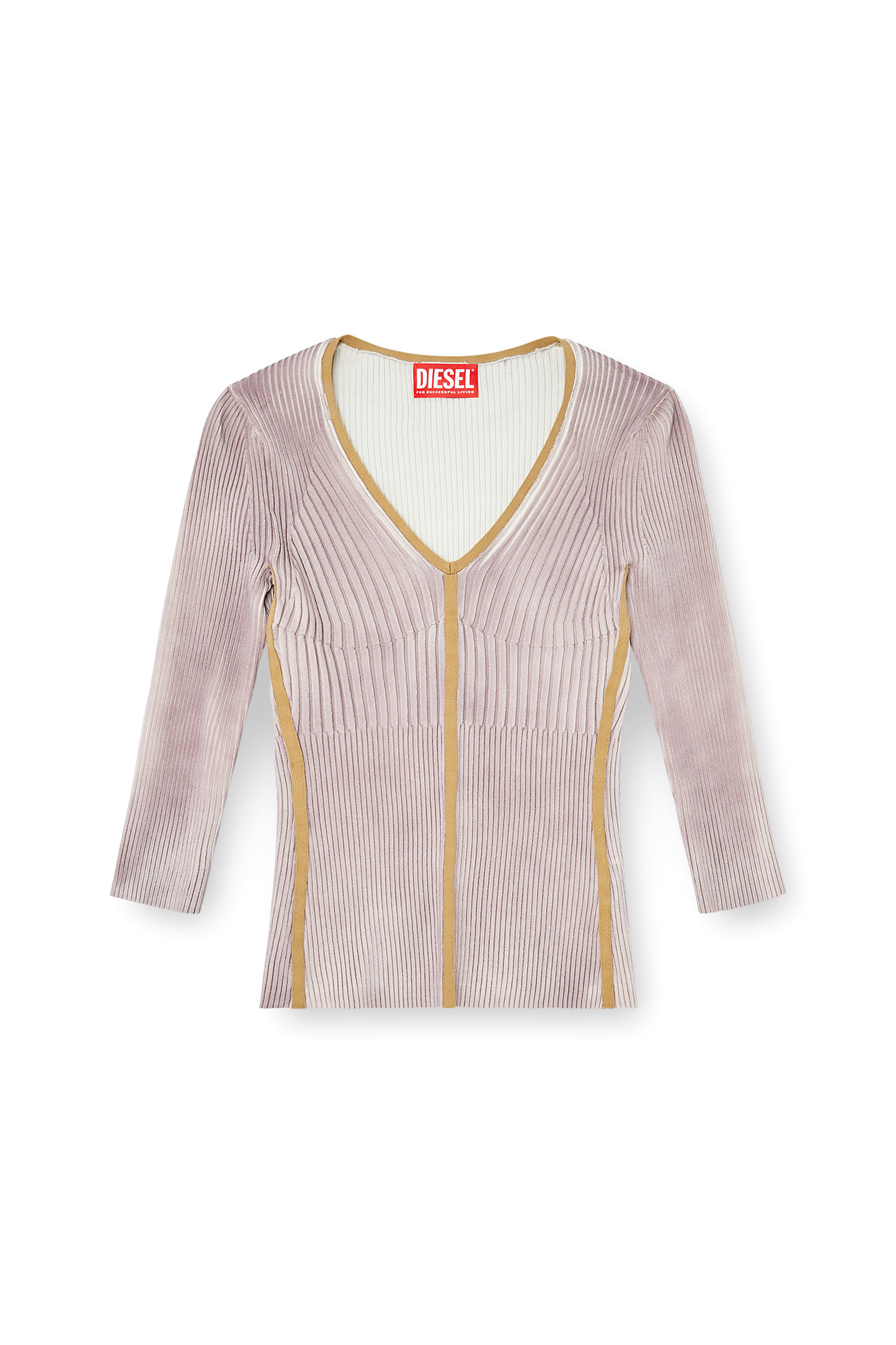 Diesel - M-SARMANI, Woman's Ribbed V-neck jumper with contrast bands in Lilac - 3